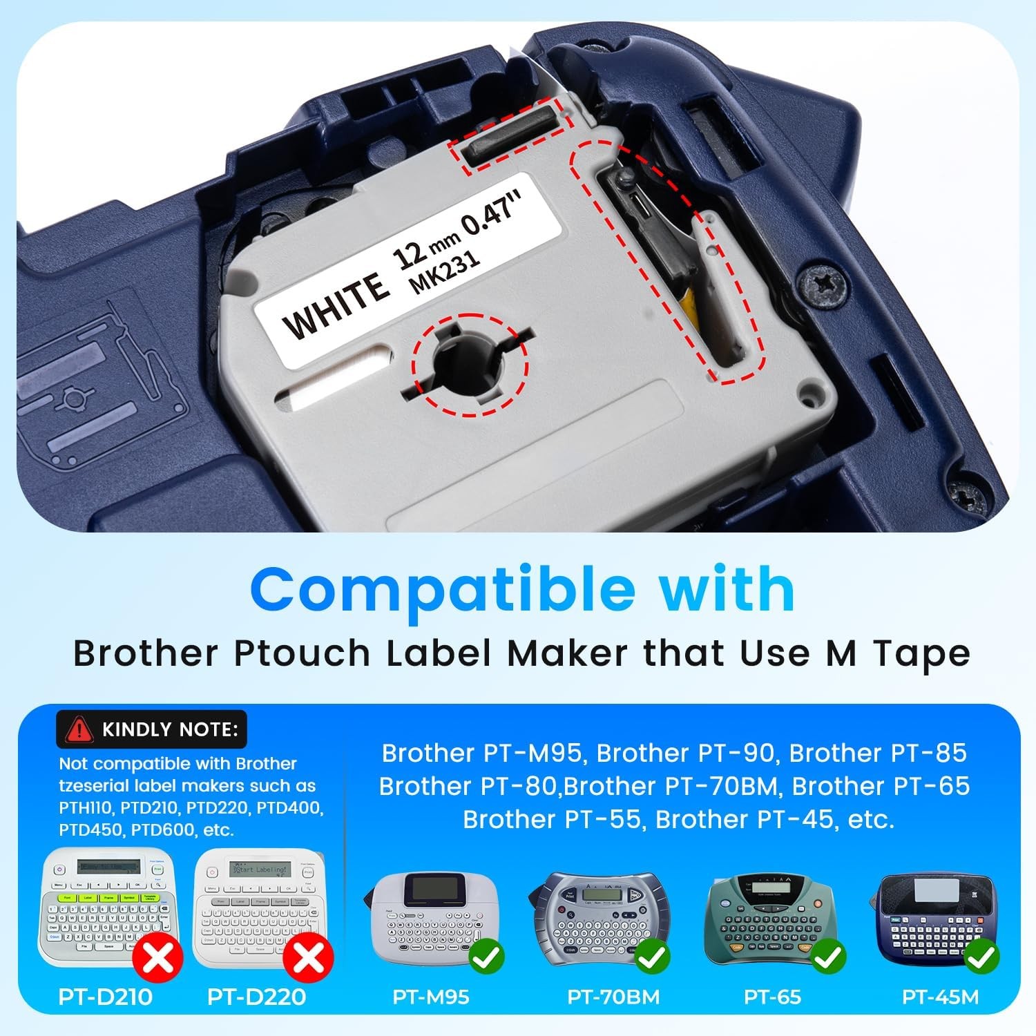8-Pack M-K231 Label Tape Replacement for Brother P Touch M Tape M-K231s