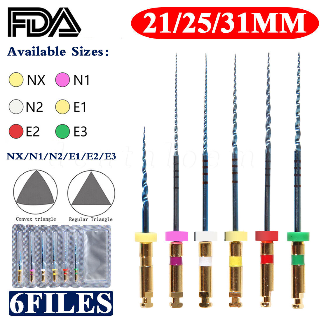 6Pcs Dental Endodontic NiTi Engine Use Heat Activated Rotary Files 19/21/25/31mm