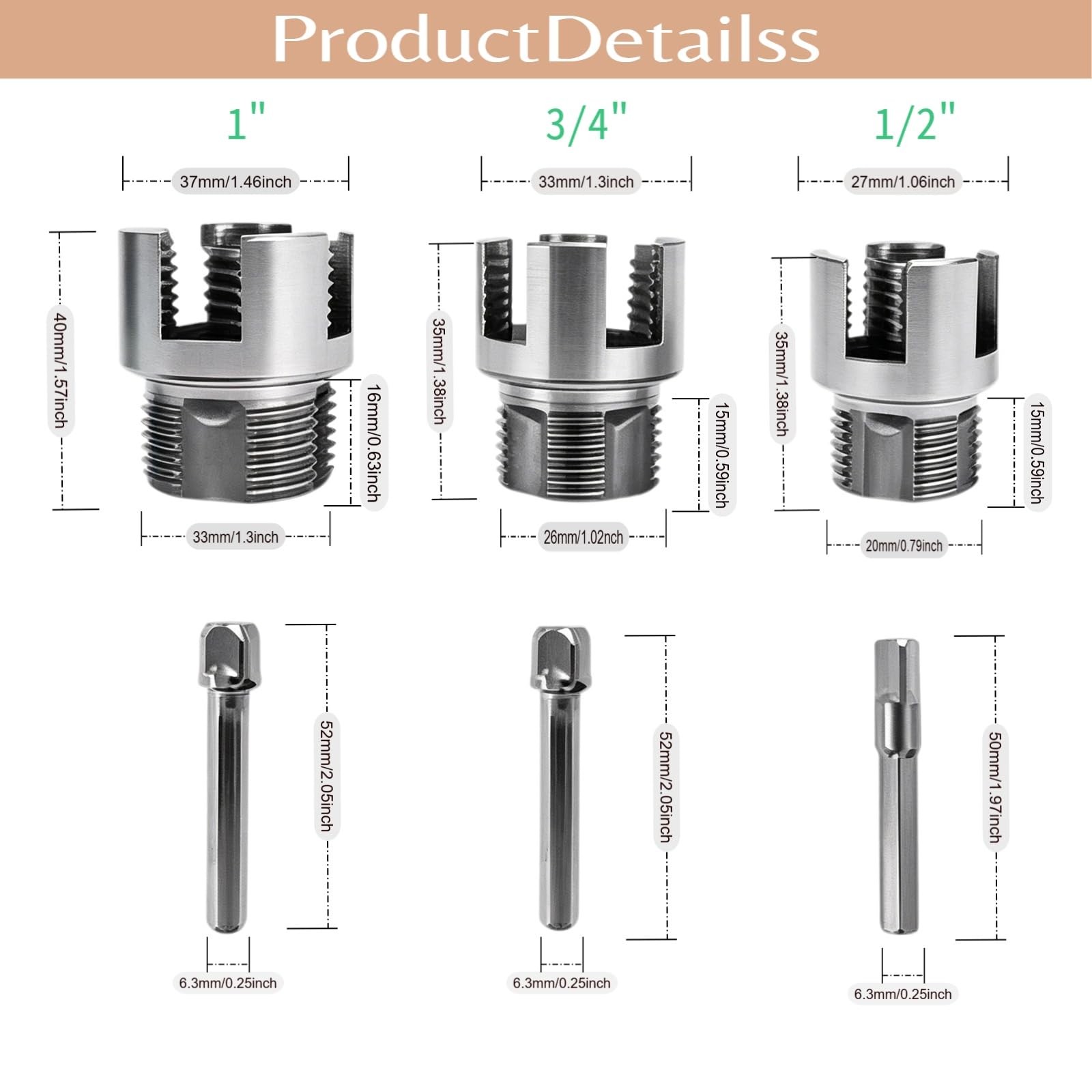3Pcs Integrated Internal & External Pipe Threading Tool, ‎1/2″+ 3/4″+1″