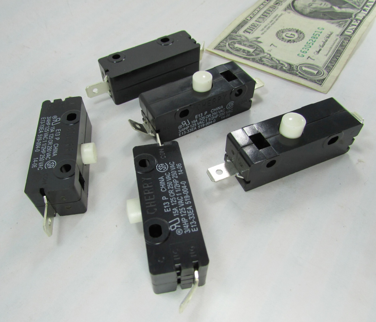 5 Cherry E13 15A Normally Open Snap Push Button Limit MicroSwitch 125VAC/250VAC