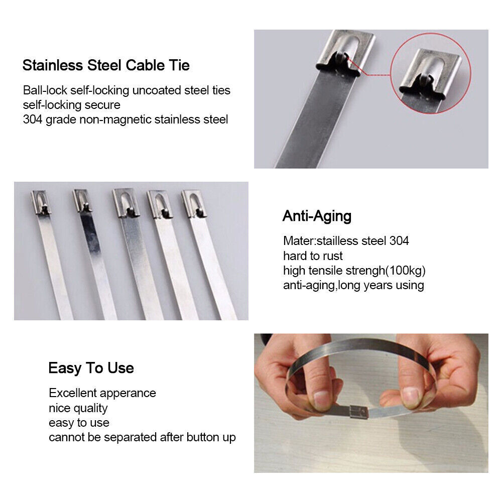 100-200Pcs Metal Stainless Steel Cable Zip Ties Heavy Duty Self-Locking 6″-20″