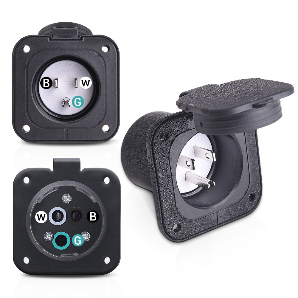 125V 15A Shore Power Inlet Port Plug NEMA 5-15P Male Receptacle RV Flanged Inlet