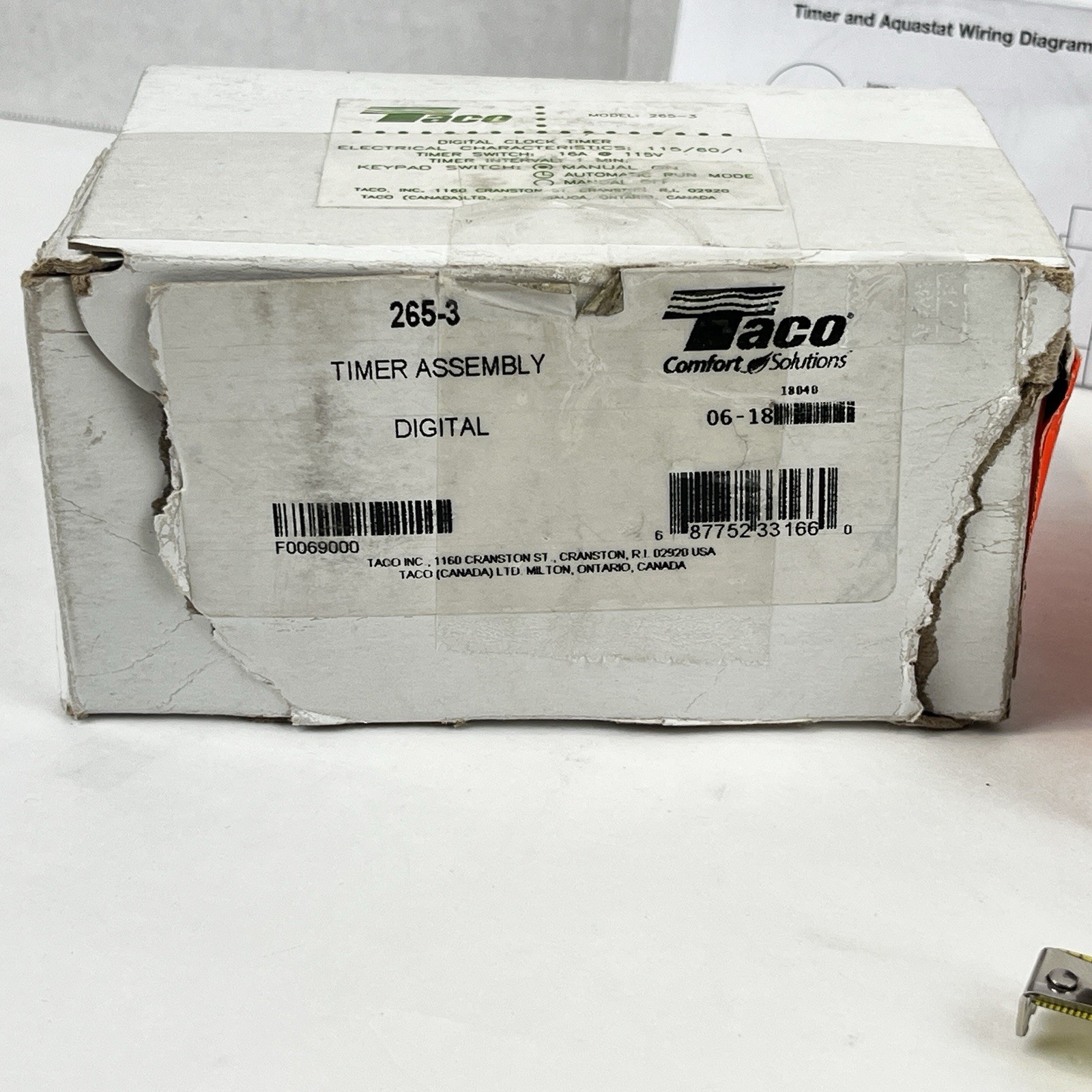 Taco 265-3 Digital Timer-w/ 1/2” Adapters-New w/ Instructions in Ripped Box