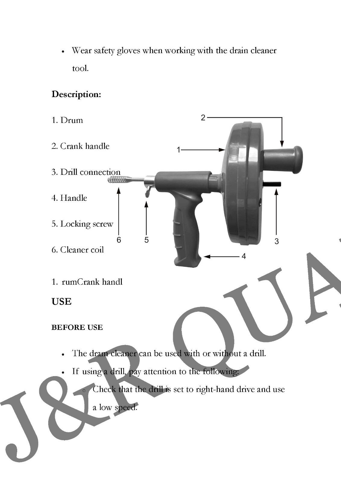 HAND CRANK OR DRILL OPERATED POWERED PLUMBING DRAIN CLEANER SNAKE CABLE TOOL
