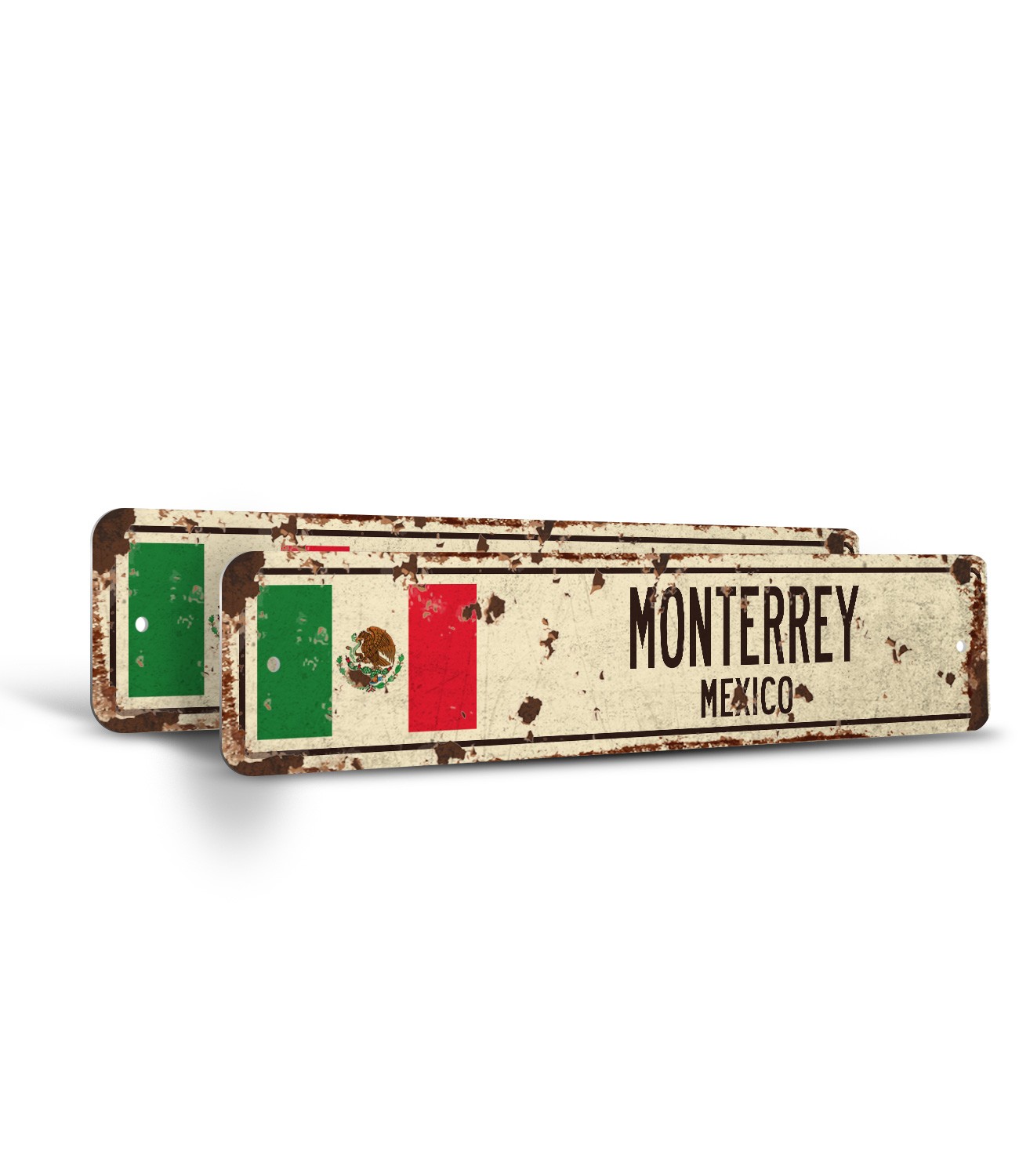 MONTERREY MEXICO Vintage Style Street Sign Mexican flag city country road wall