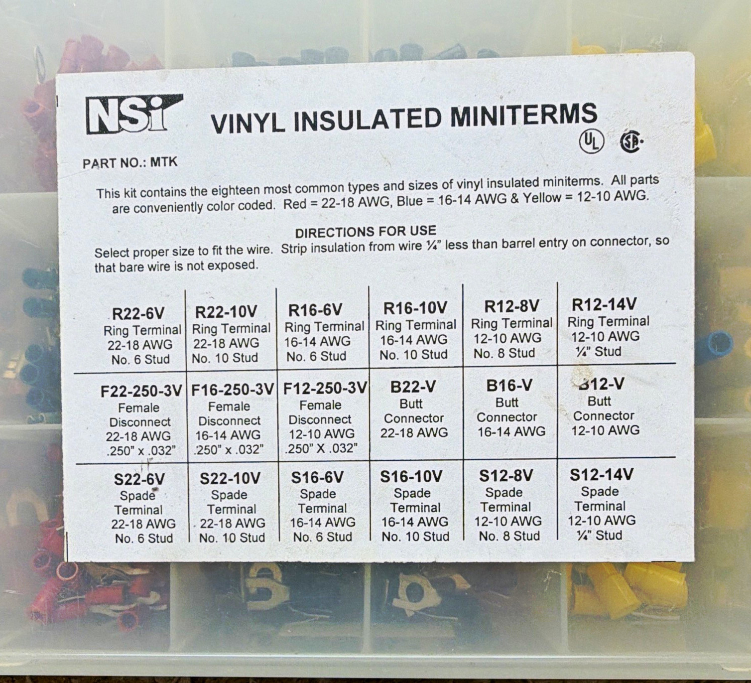 NSi MTK Vinyl Insulated Miniterms Kit, Ring/Spade/Butt/Disc, 22-10 AWG