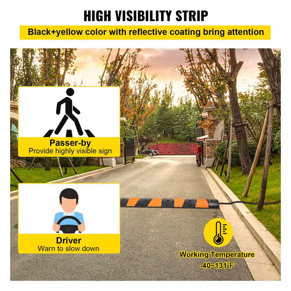 72.8 In. X 12.2 In. Rubber Speed Bump 2-Channel Garage Speed Bump 22000 Lbs. Loa