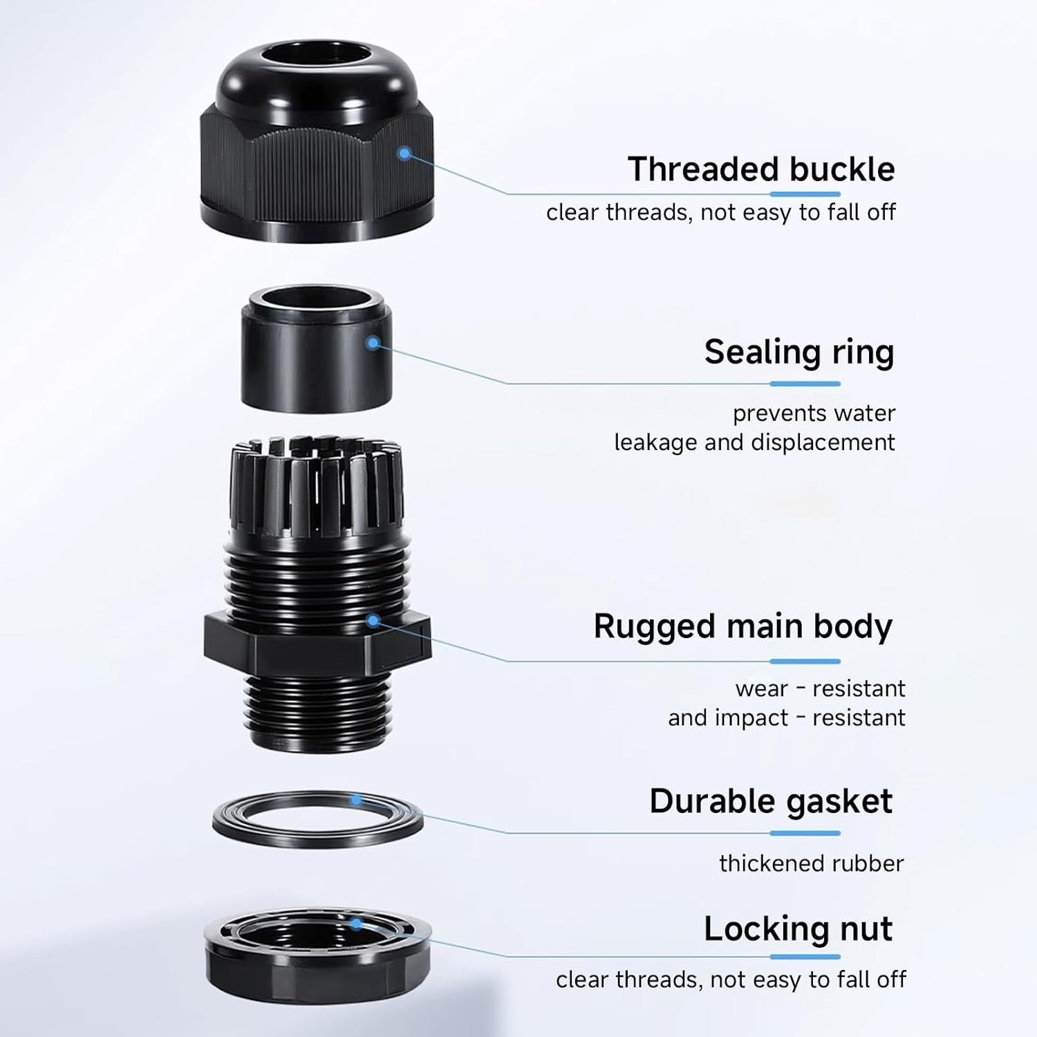 Cable Glands 50 pcs Cable Gland Waterproof joints, Adjustable Black 3-16mm Wa…