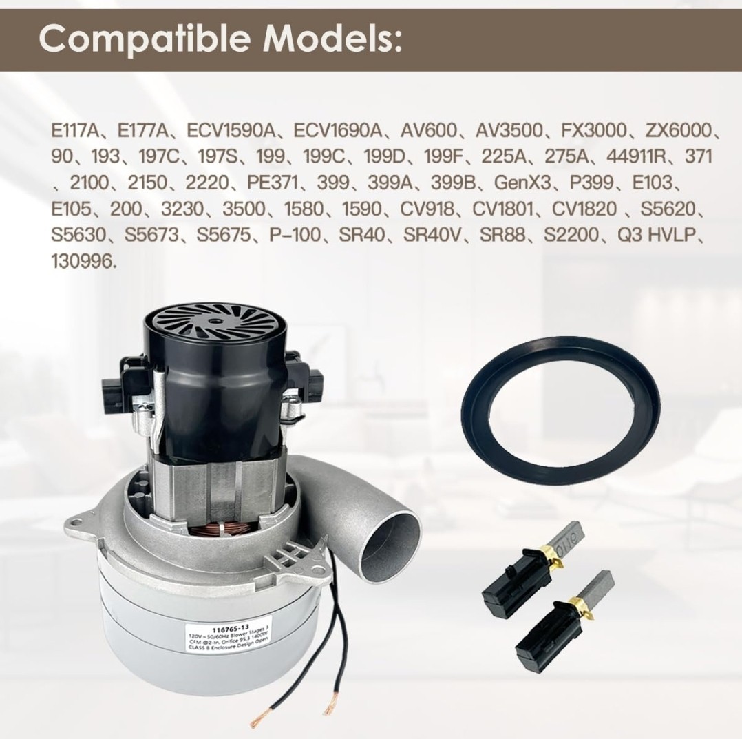 116765-13 116765-00 Central Vacuum Motor, 3-Stage High-Suction Low-Noise 5.7″…