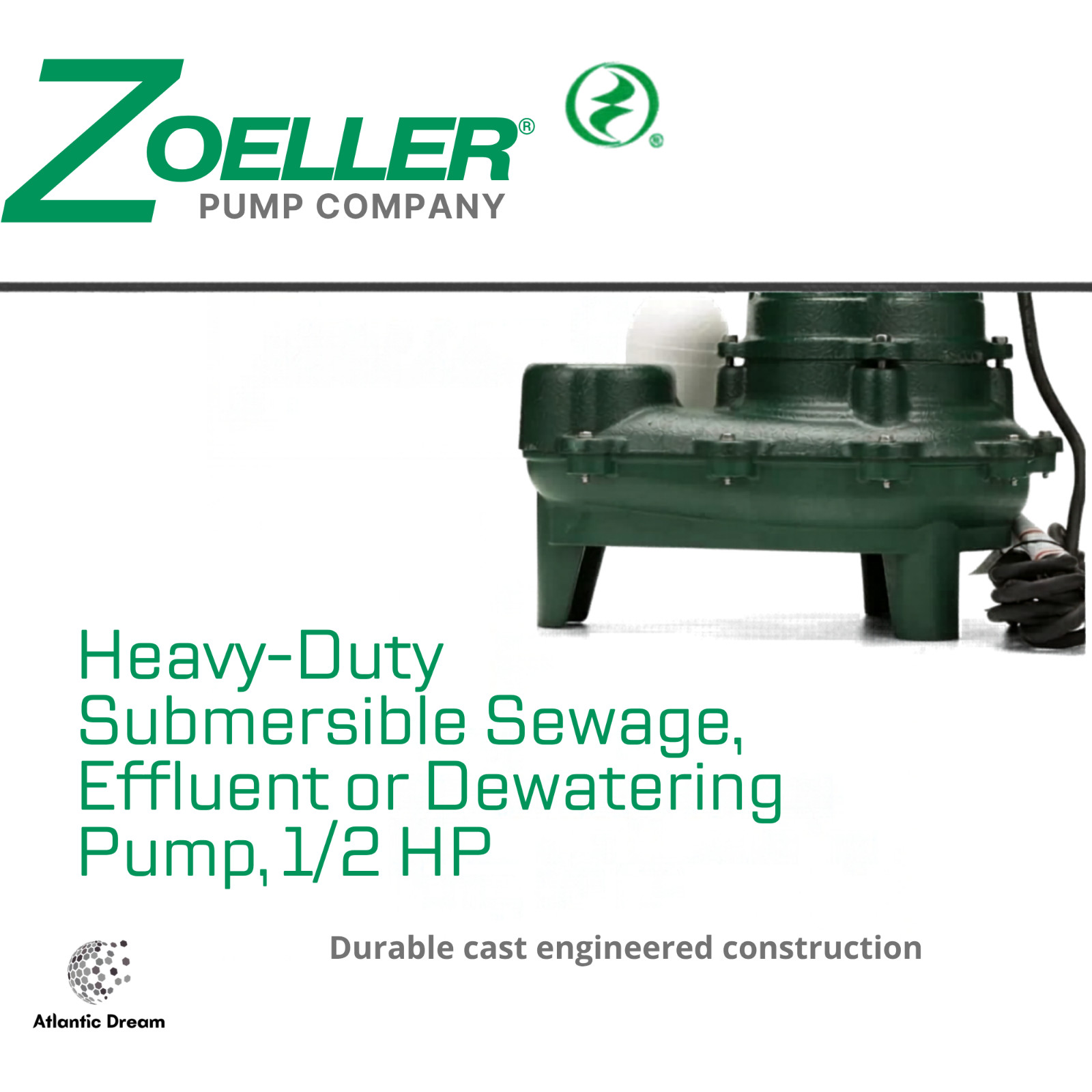 Zoeller Waste-Mate 267-0001 Sewage Pump | 1/2 HP Automatic Submersible Sewage