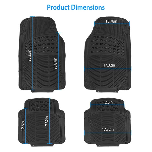 4Pcs PVC Rubber Car Floor Mats Front Rear Set Trimmable Universal Fit SUVs