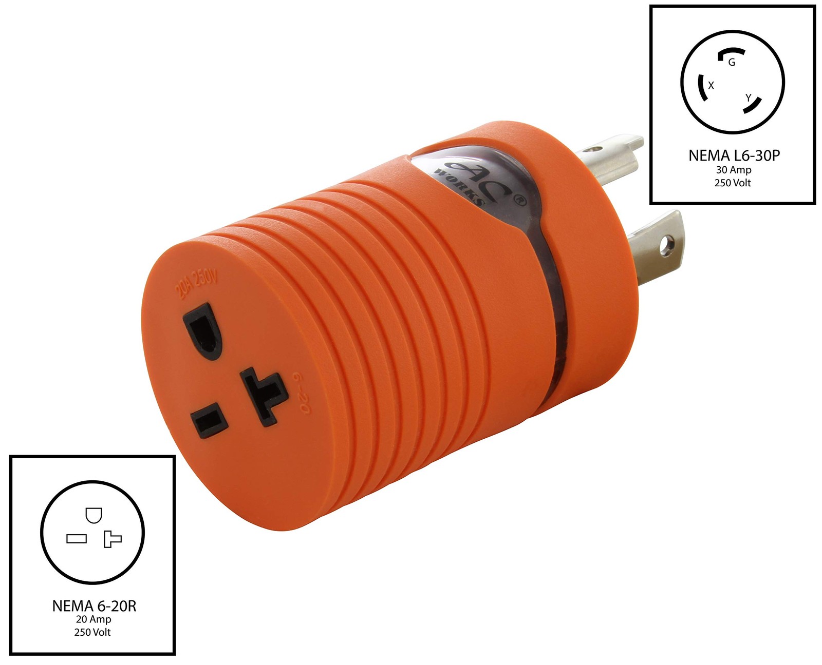 L6-30P 30-Amp 250-Volt Locking Plug to NEMA 6-20R 15/20-Amp 250-Volt Female C…
