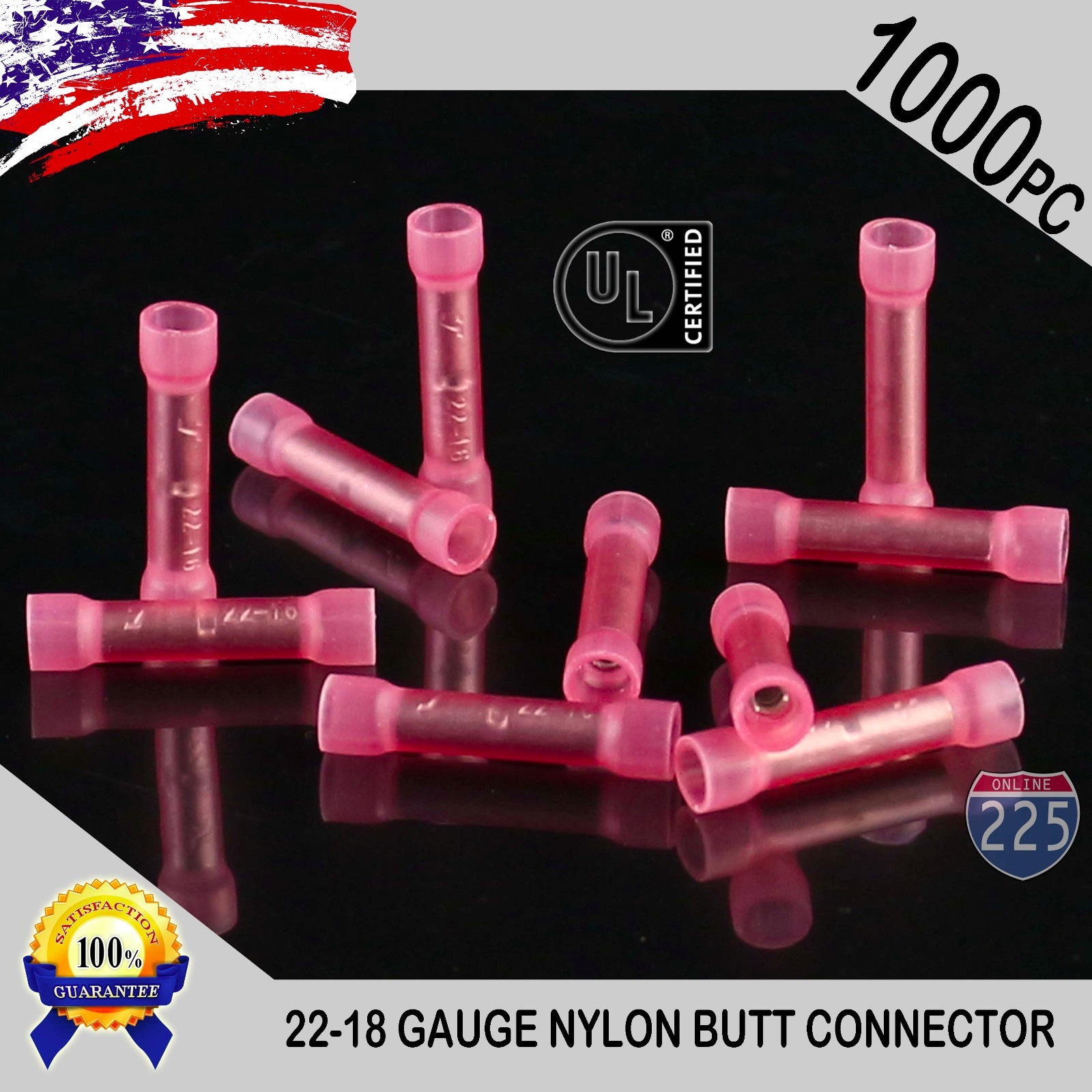 1000 Pack 22-18 Gauge AWG Wire Butt Connector Red Nylon Crimp Insulated Terminal