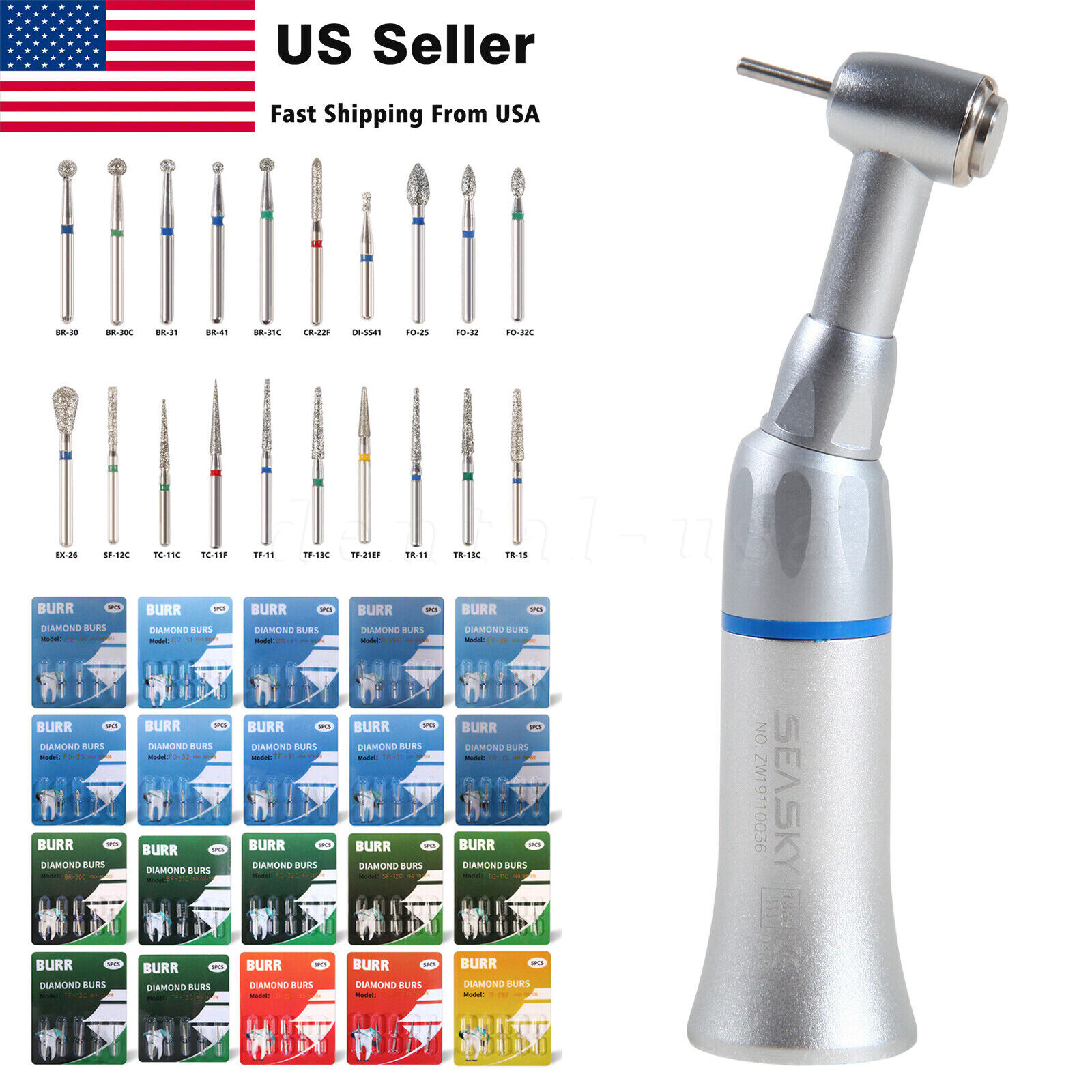 Pieza de mano dental de alta velocidad Contra Angulo FG 1.6MM Fresas de diamante