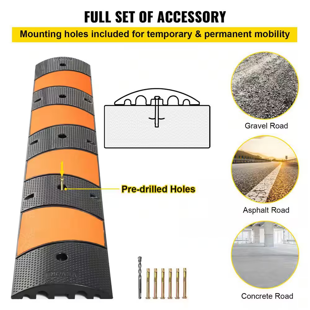72.8 In. X 12.2 In. Rubber Speed Bump 2-Channel Garage Speed Bump 22000 Lbs. Loa