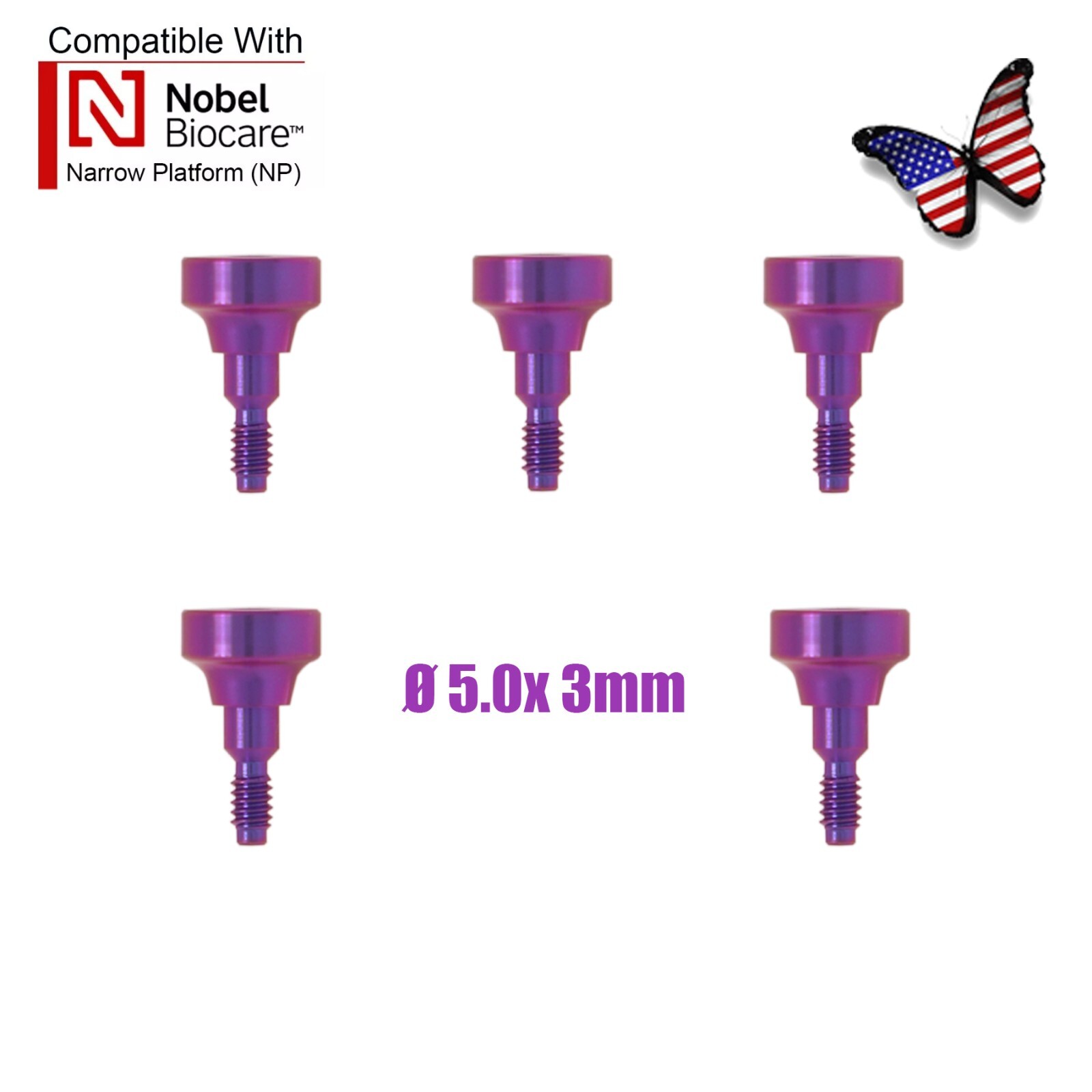 5Pcs Dental Healing Abutment Cap NP Internal conical Fits Nobel Biocare Ø3.6/5mm