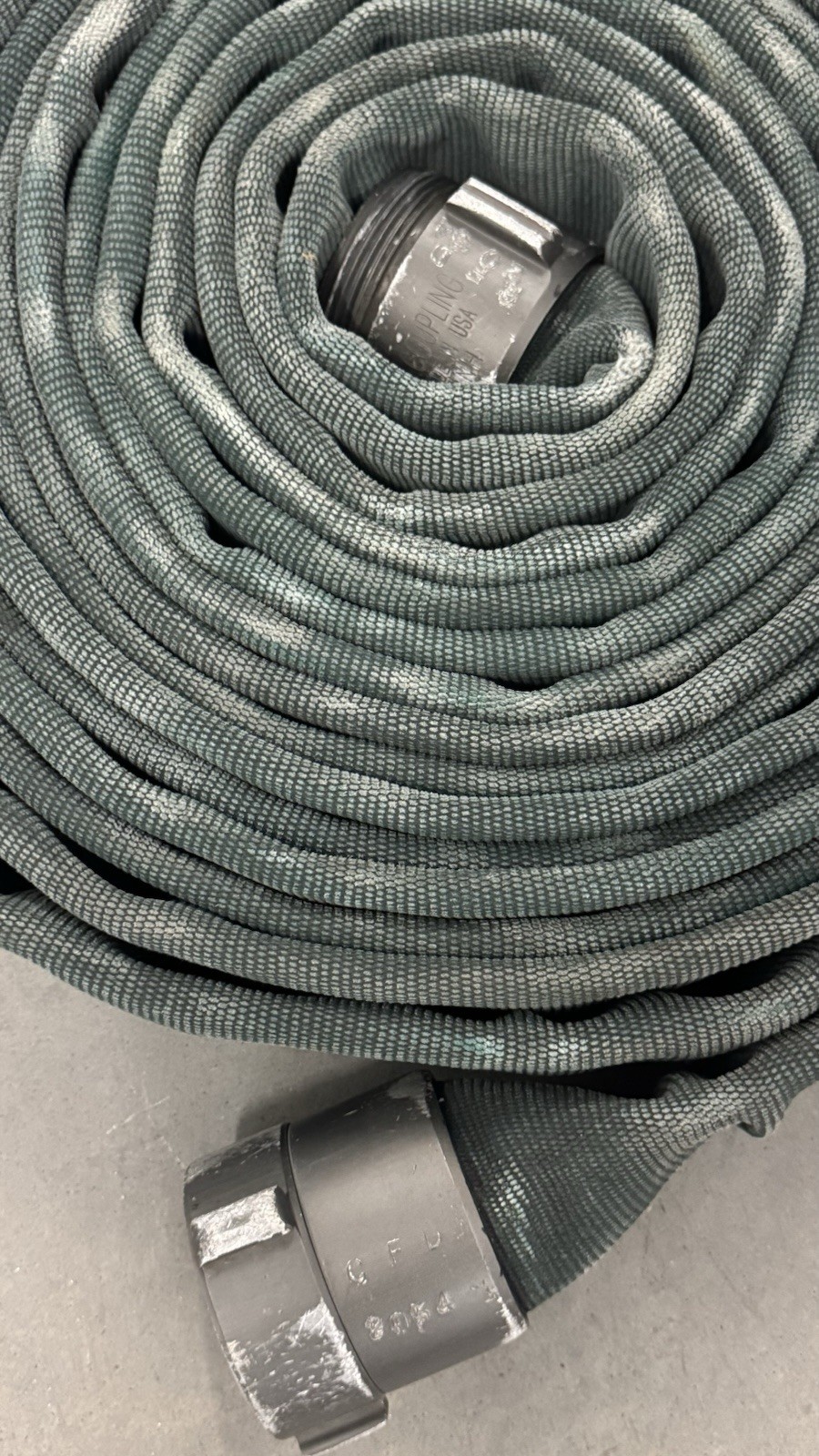 Genuine 50FT 2 1/2 Inch Fire Department Surplus Hose W/ Action NH/NST Couplings