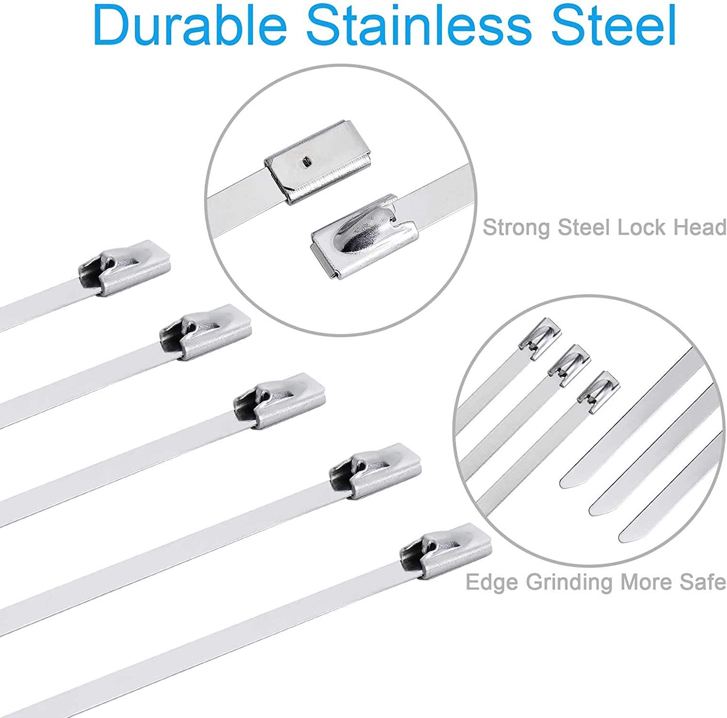 100-200Pcs Metal Zip Ties Stainless Steel Heavy Duty Self-Locking Cable Ties US