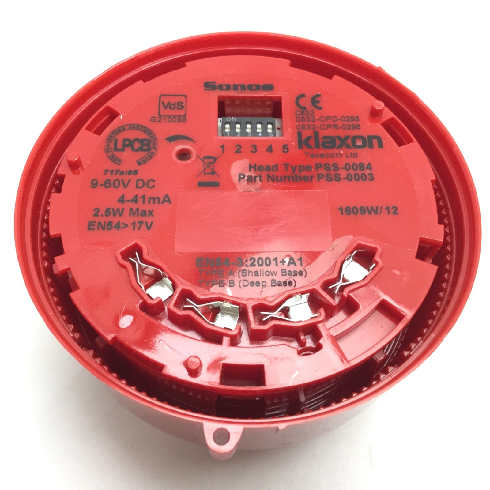 Sonos Klaxon PSS-0084 Sounder Alarm, 9-60VDC 4-41mA 2.5W, 106dB(A) W/ Base Plate