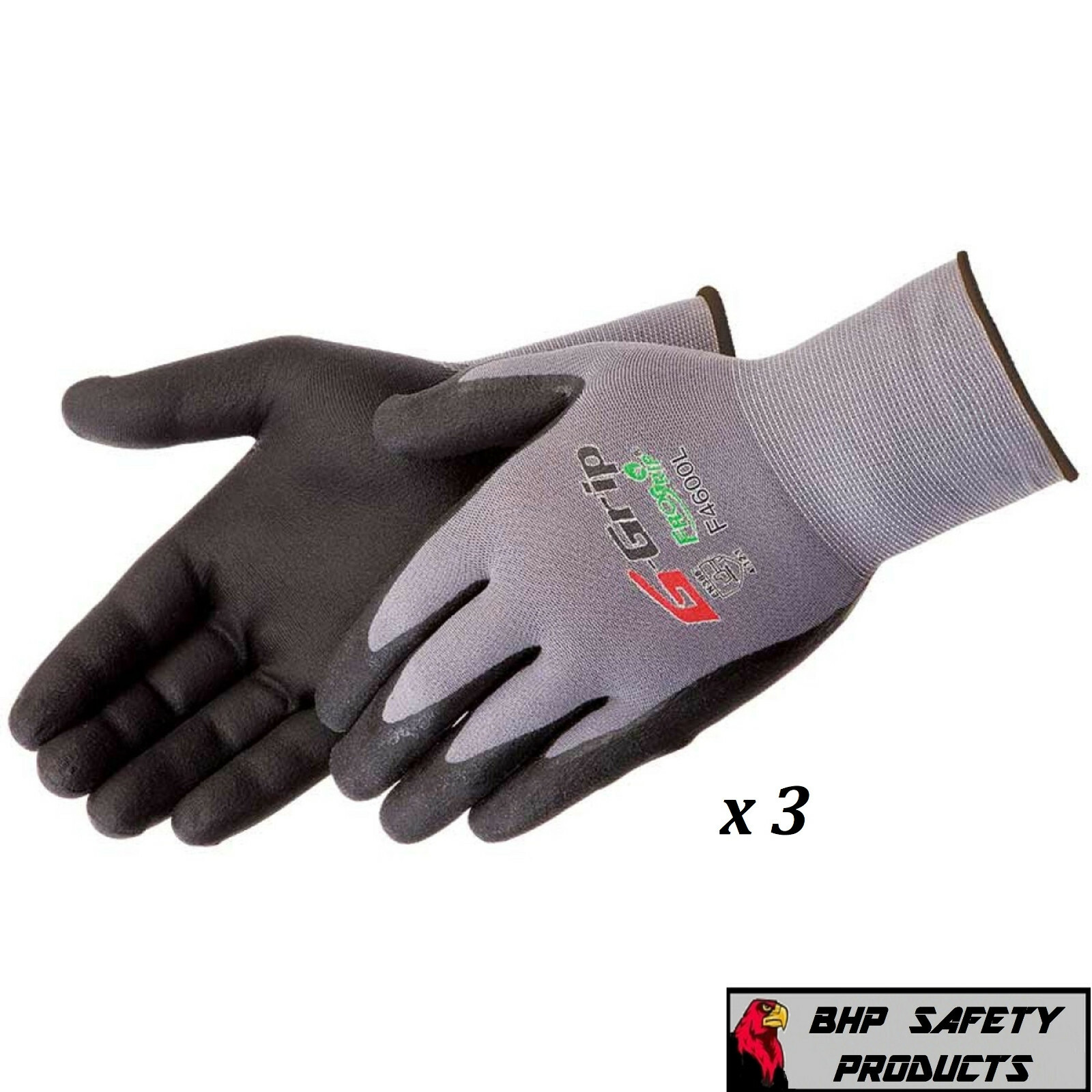 G-Grip Work Glove Ultra-Thin Nitrile Foam Grip Palm Coated Nylon Shell 3 Pairs