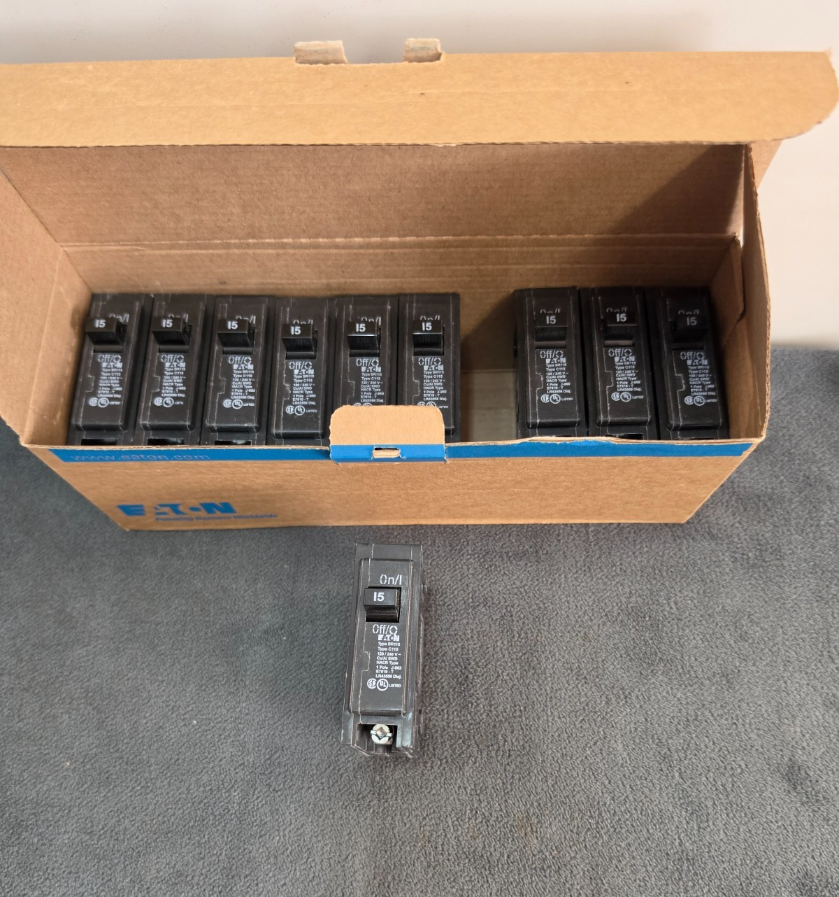 (10) Eaton BR 15 Amp 120/240 Volts Single-Pole Circuit Breaker
