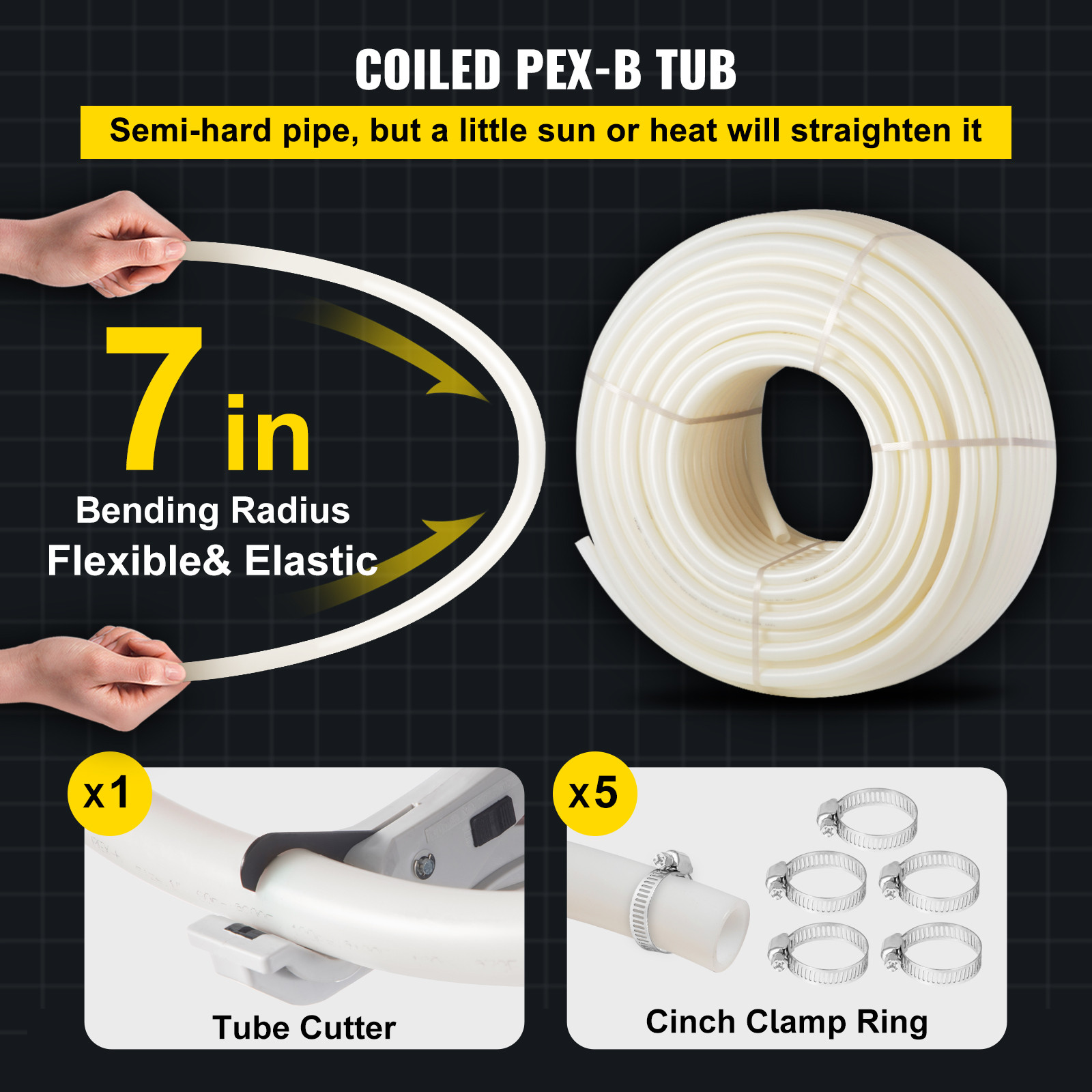 VEVOR 1″ – 500′ coil-White Certified PEX Tubing Htg/Plbg/Potable Water Heating