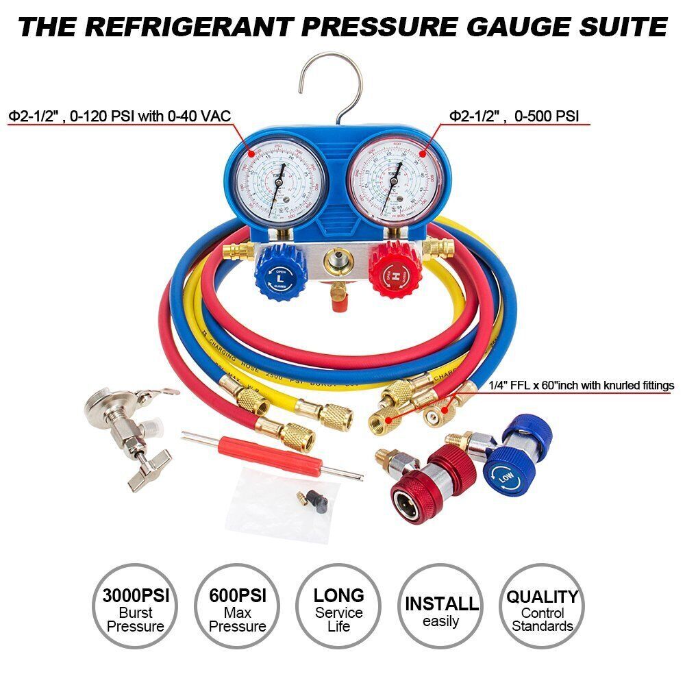 A/C AC Manifold Gauge Set for Car test Kit Manometer Gauge System Refrigeration