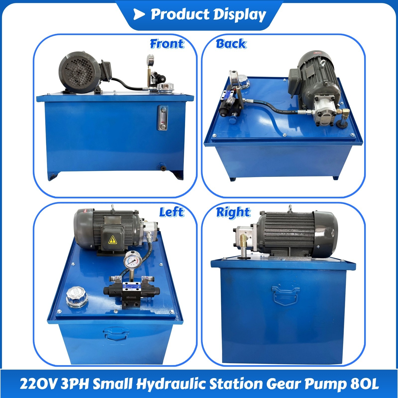 220V 3PH Double-end Valves Small Hydraulic Station Gear Pump 80L 2200W 14mpa
