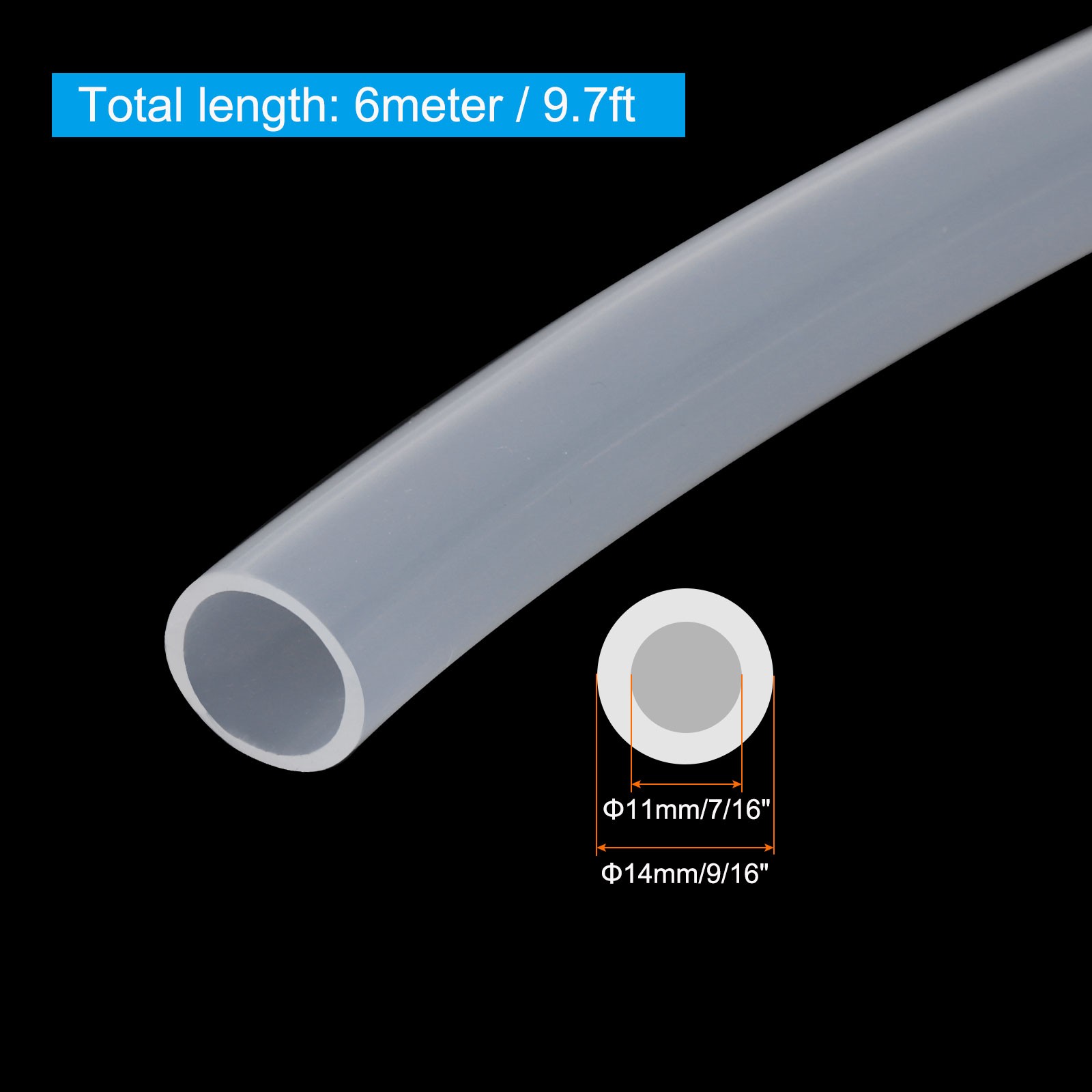 7/16″ ID x 9/16″ OD Silicone Tubing High Temp Hose Tube Clear Pipe 19.7ft