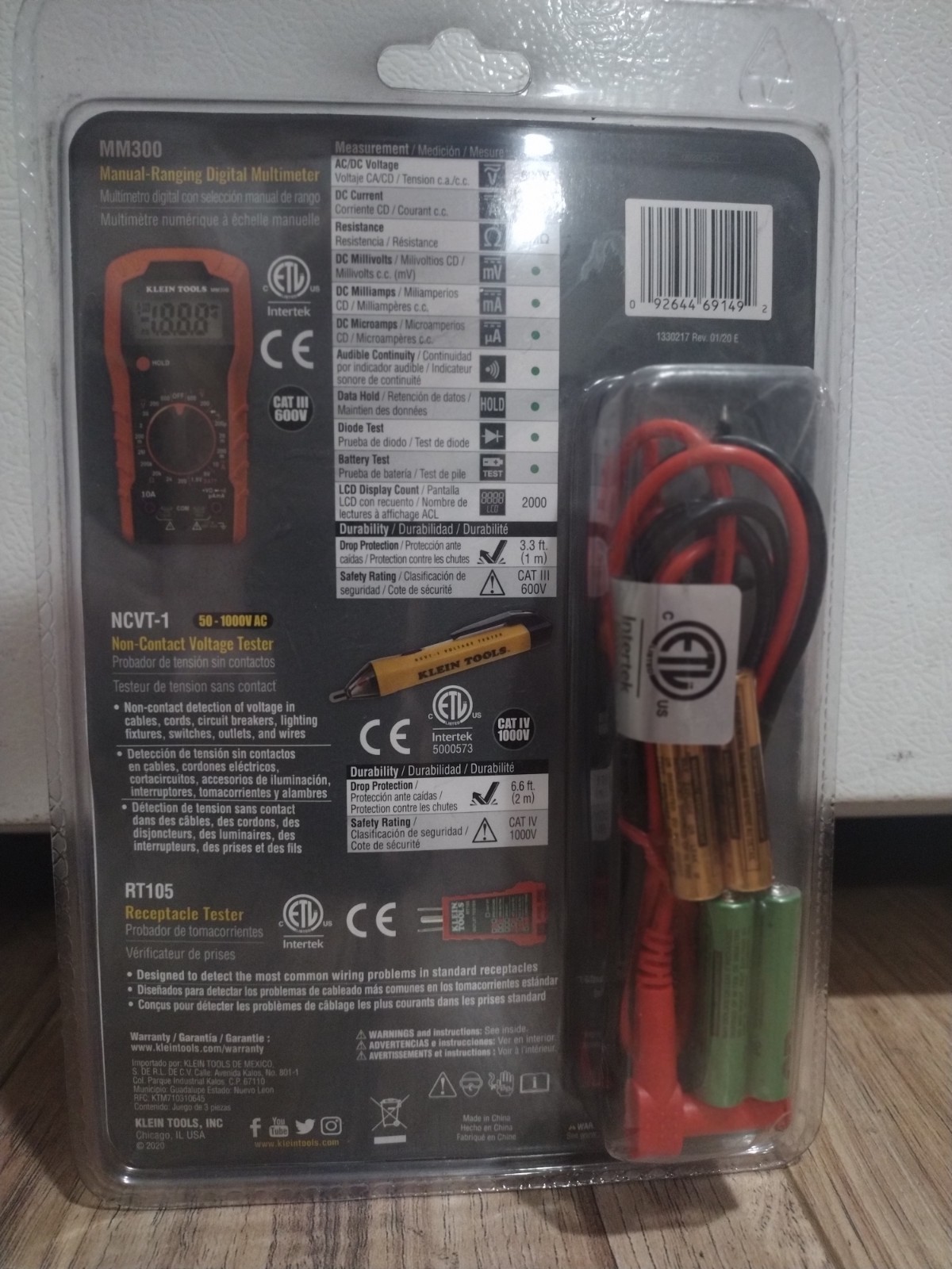 Klein Tools 69149 Test Kit MM300 Multimeter NCVT-1 RT105 CAT III 600V