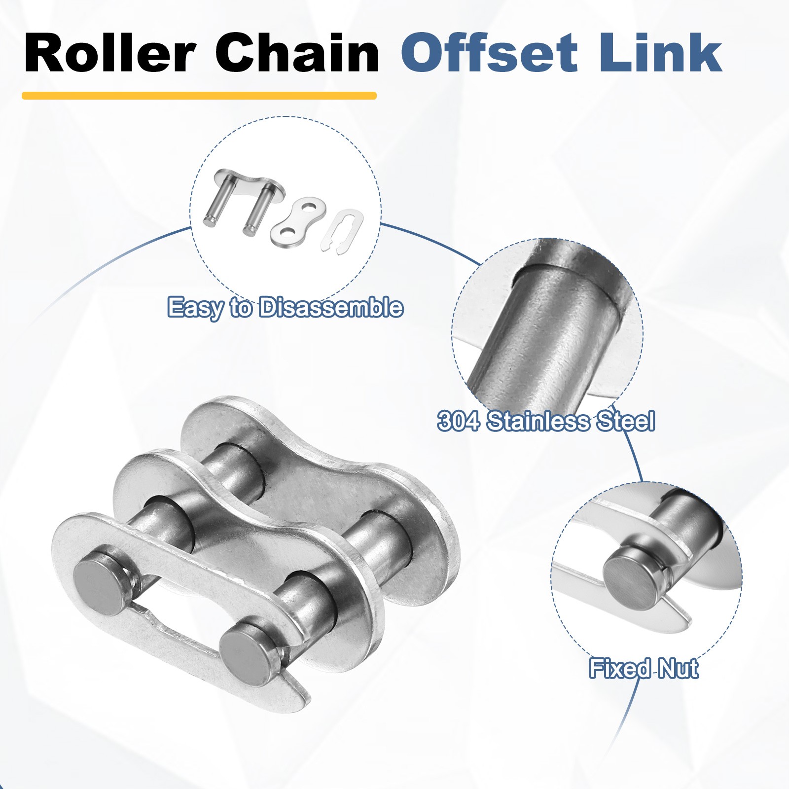 8Pcs 1/2″ Stainless Steel Roller Chain Offset Link Full Links for 08B Chain