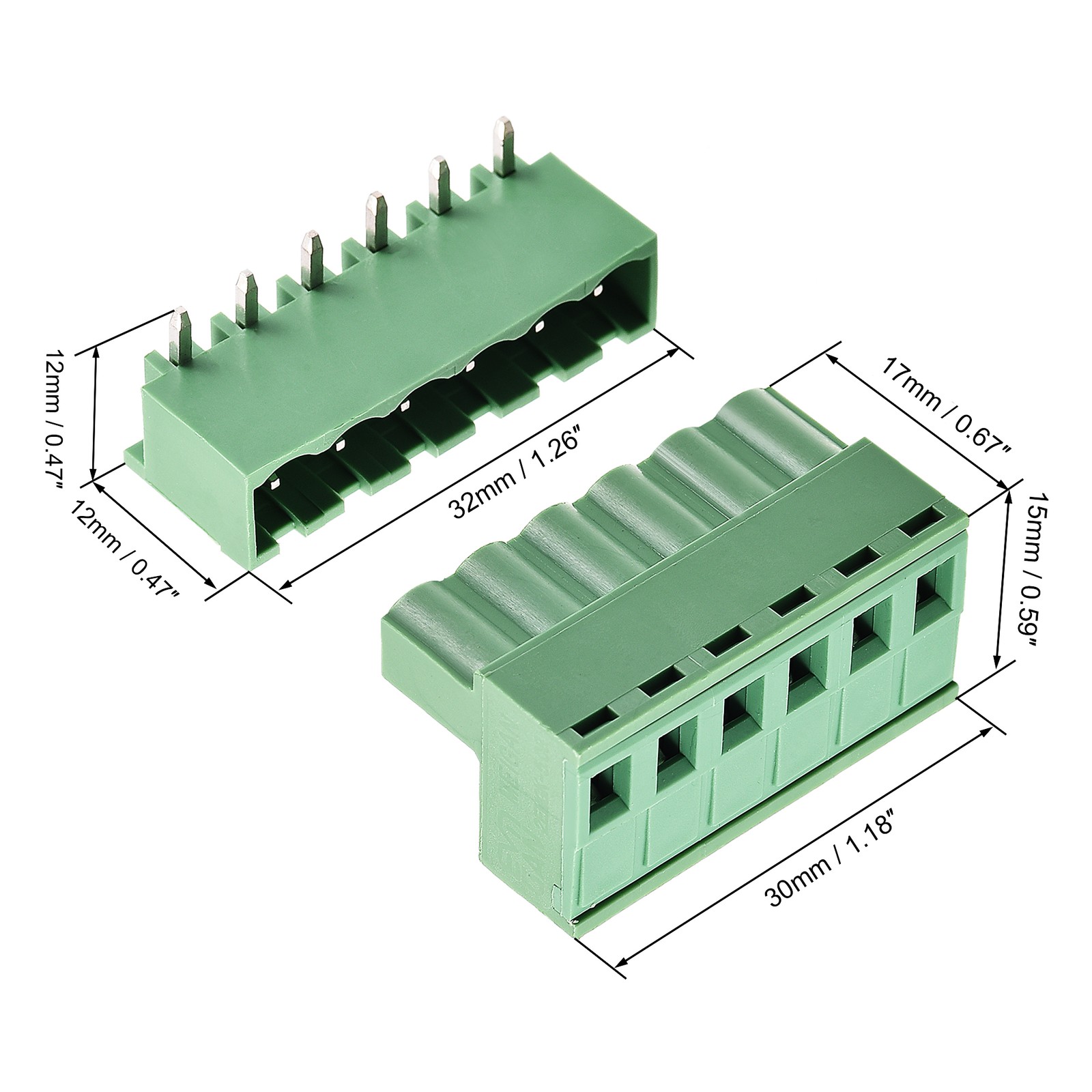 5Sets 6-Pin 5.08mm Pitch Right Angle PCB Screw Terminal Block Connector