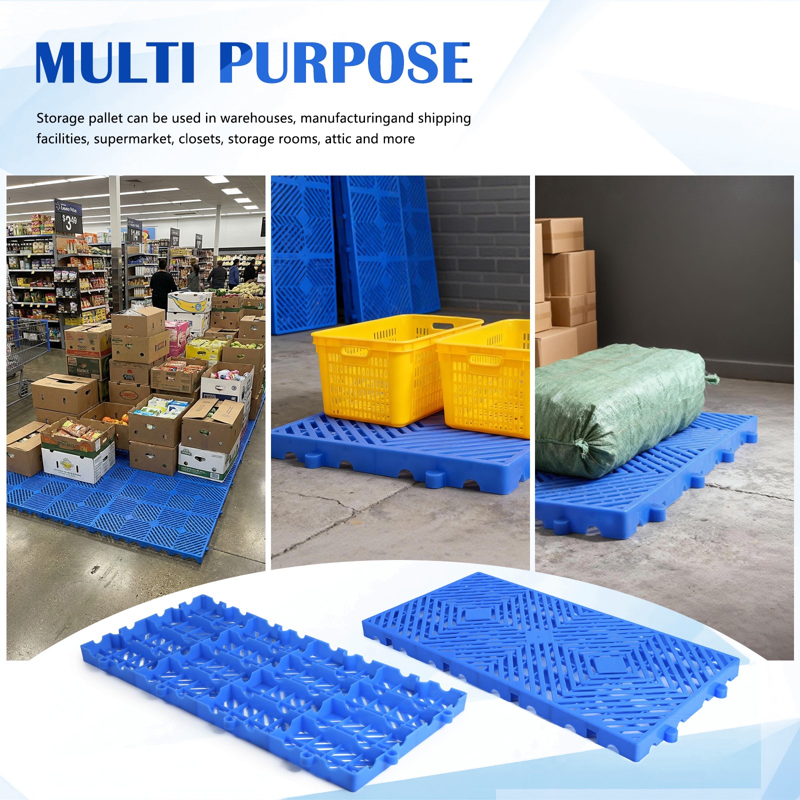 10 HDPE Nestable Plastic Pallets Waterproof Storage Grid Pad for Basement Garage