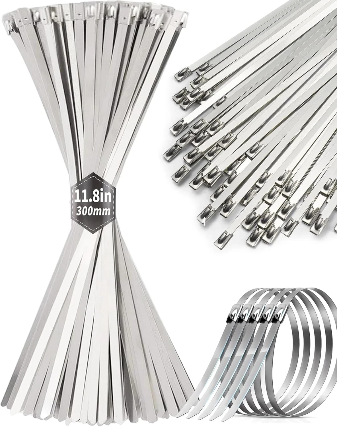 50Pcs Metal Zip Ties 11.8 inch 304 Stainless Steel Ties, Heavy Duty…