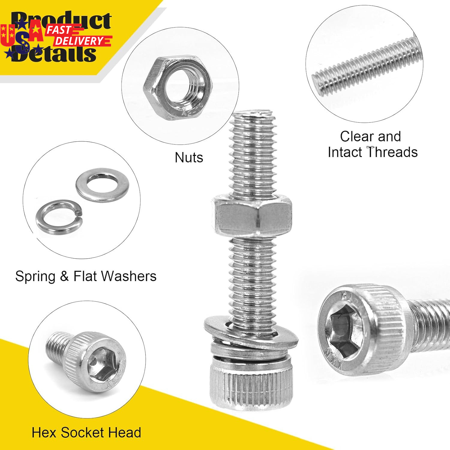 270Pcs M5 Screws with Nuts Assortment Kit, M5X8/10/12/16/20/25/30/35 Mm 304 Stai