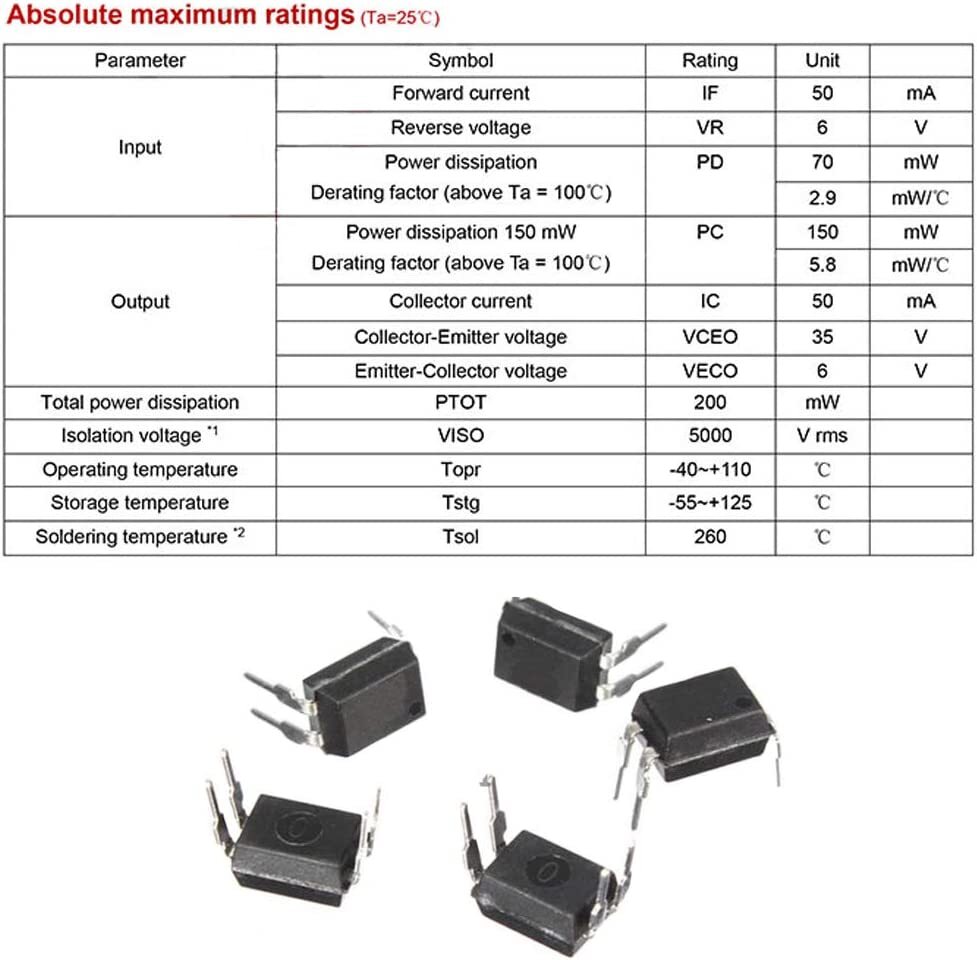 100pcs PC817 EL817C LTV817 PC817-1 80V 20mA OPTOCOUPLER Phototransistor DIP-4