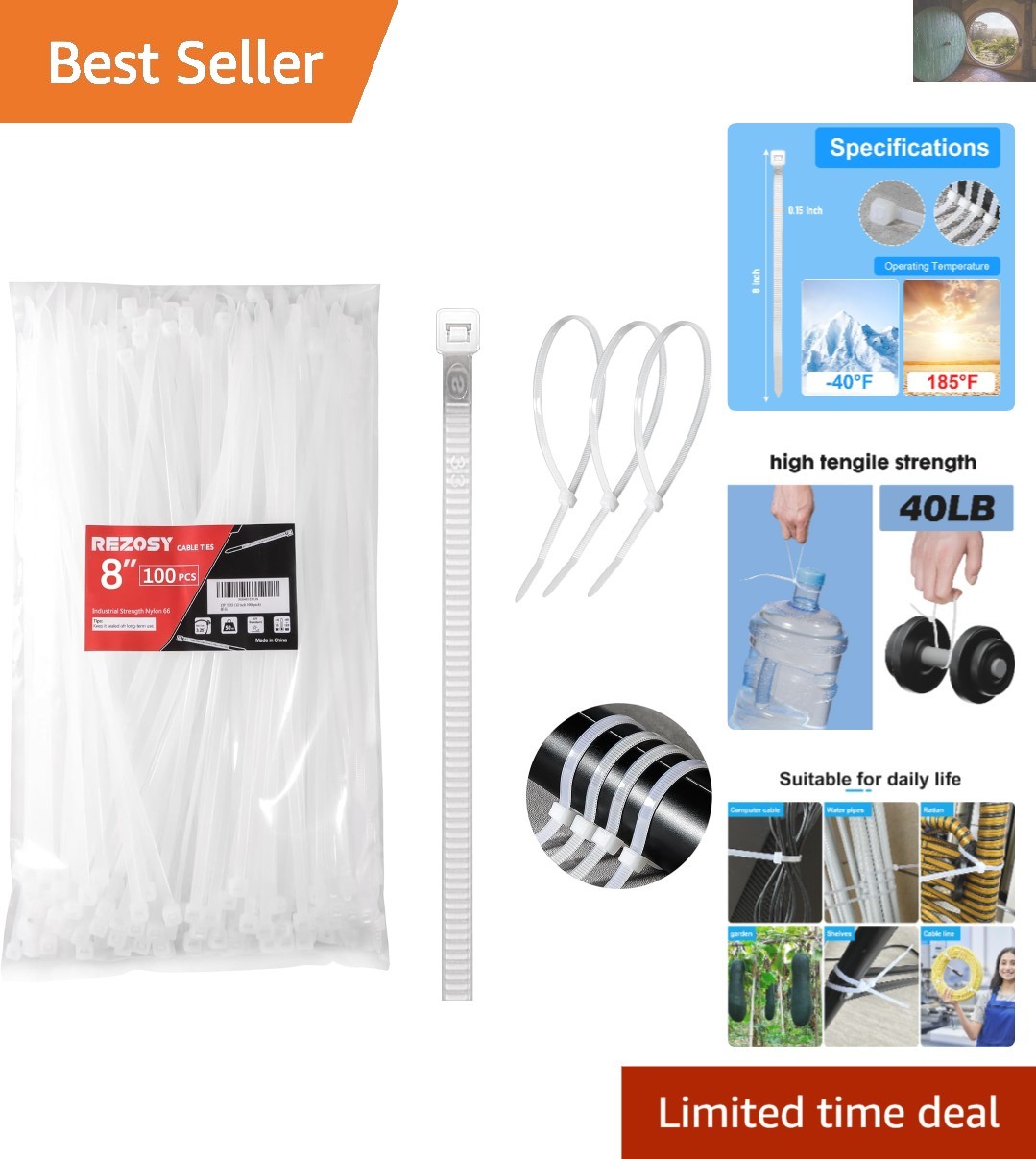 Versatile 8 Inch White Cable Ties – 40 lbs Strength for Home, Garden & Garage