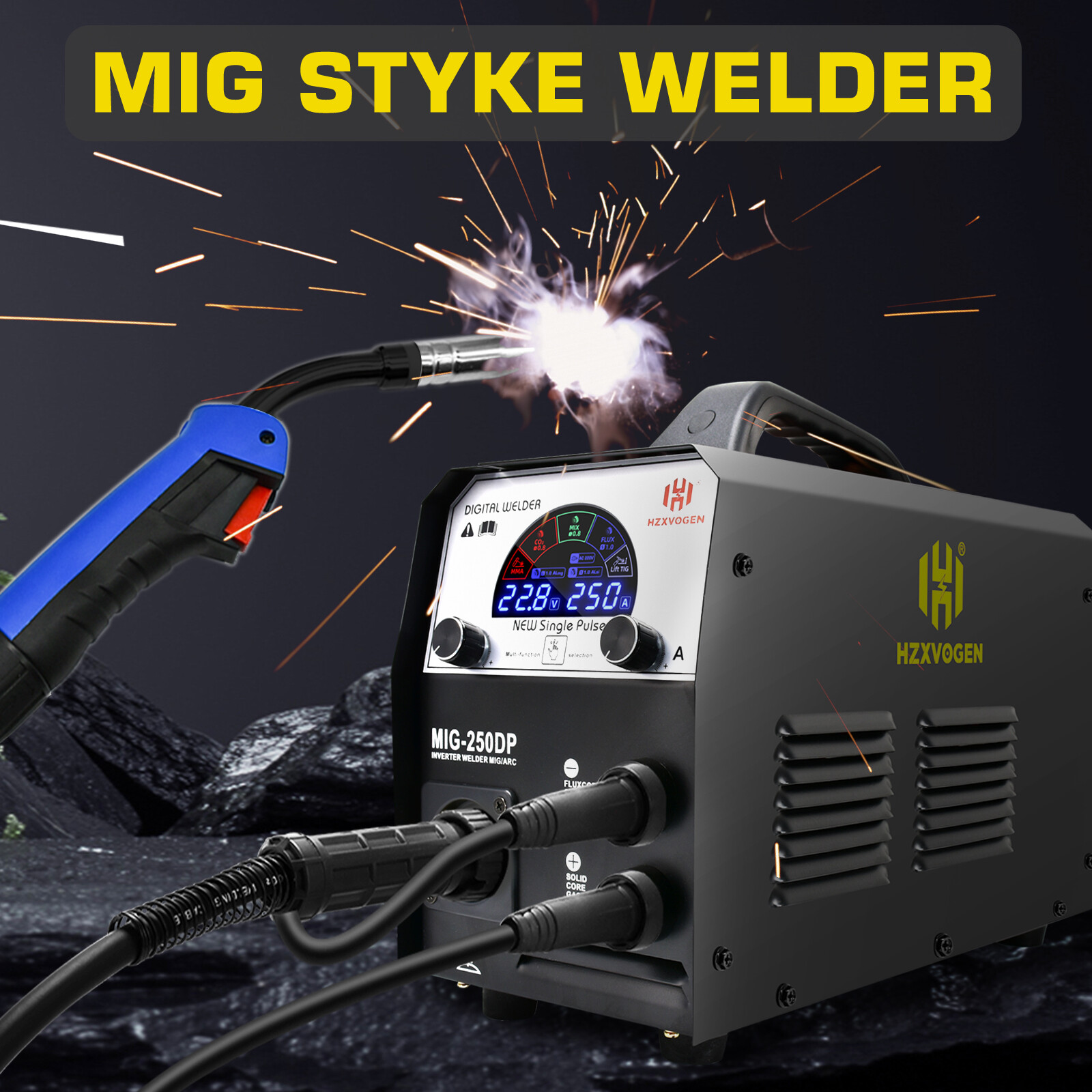 250Amp 5in1 Alu MIG Welding Machine Gasless Gas Pulse MIG Lift TIG Stick Welder