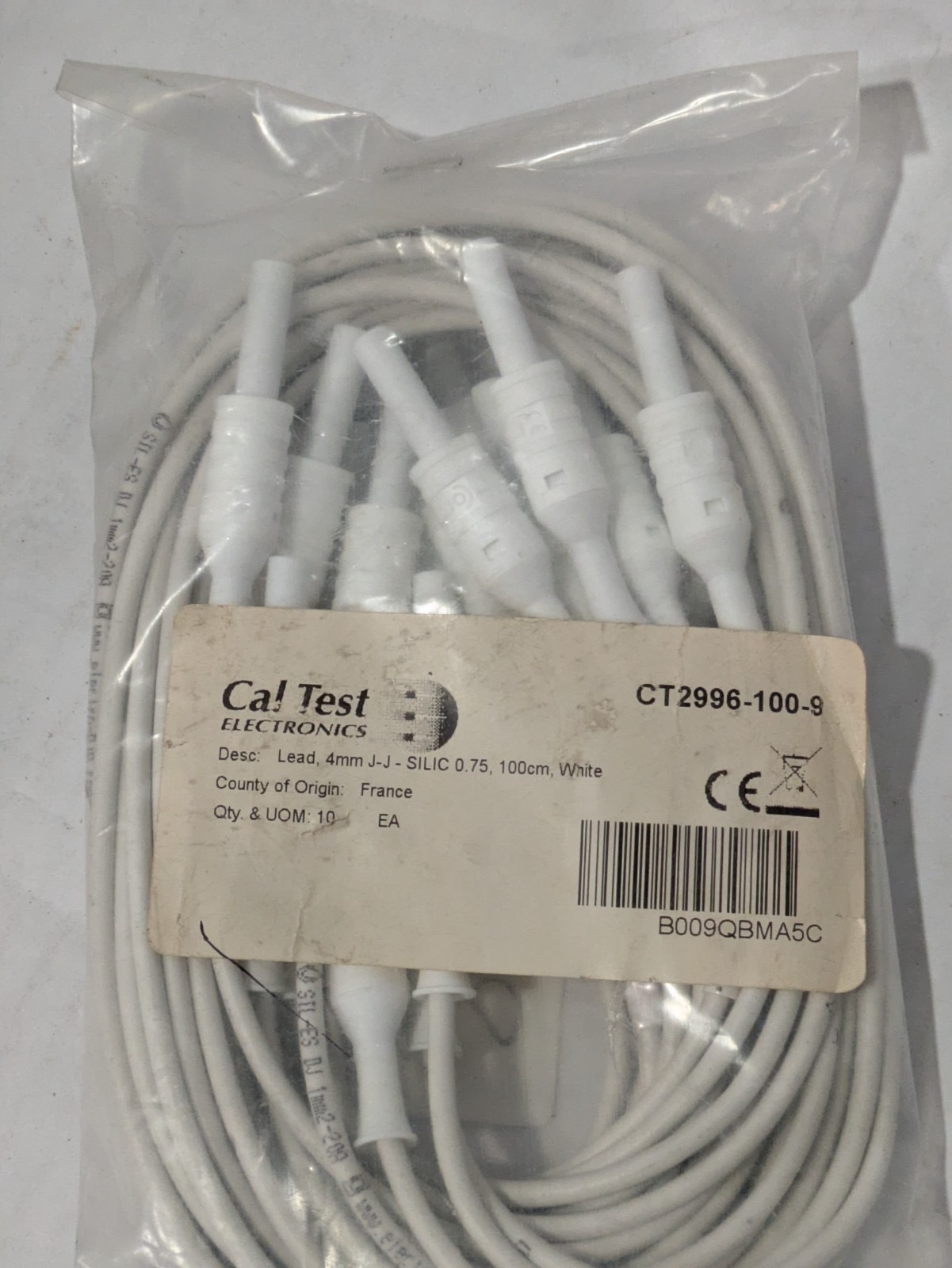 Cal Test Electronics CT2996-100-9 4mm Banana Plug Test Leads 100cm White 10-Pack
