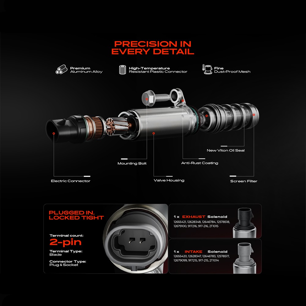 Fit Equinox Malibu Terrain HHR VVT Camshaft Solenoid Kit 12655420 2.0L 2.2L 2.4L