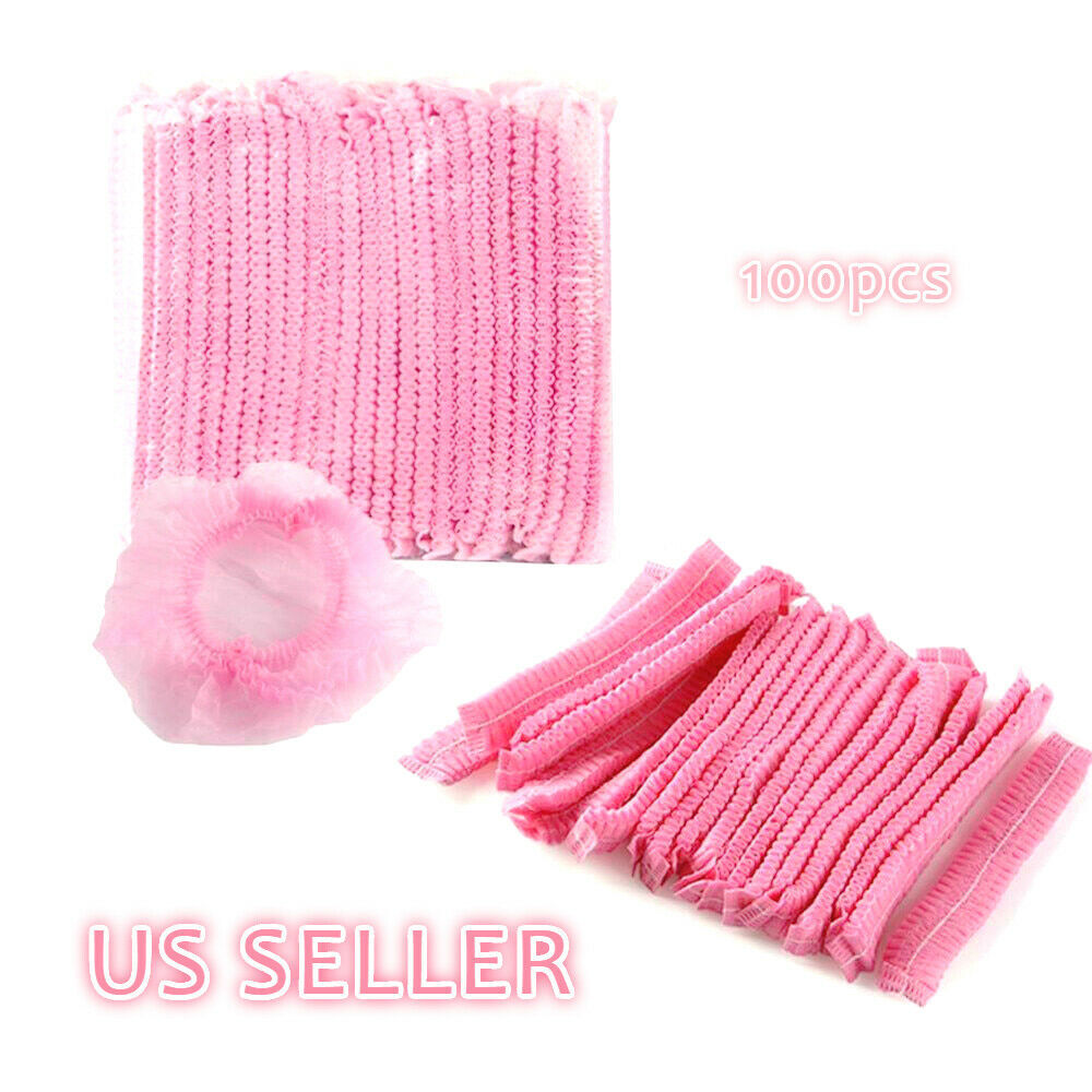 100 Disposable 18″ Non-Woven Strip Mob Caps (Pink) Net Bouffant Head Covers