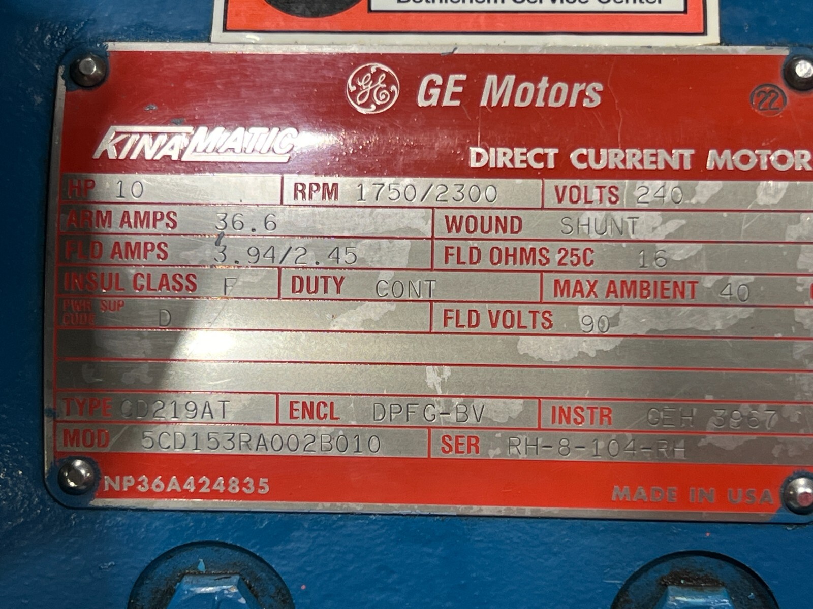 👀 GE GENERAL ELECTRIC KINAMATIC 10 HP DC MOTOR W/ COOLING BLOWER 1750/2300 RPM
