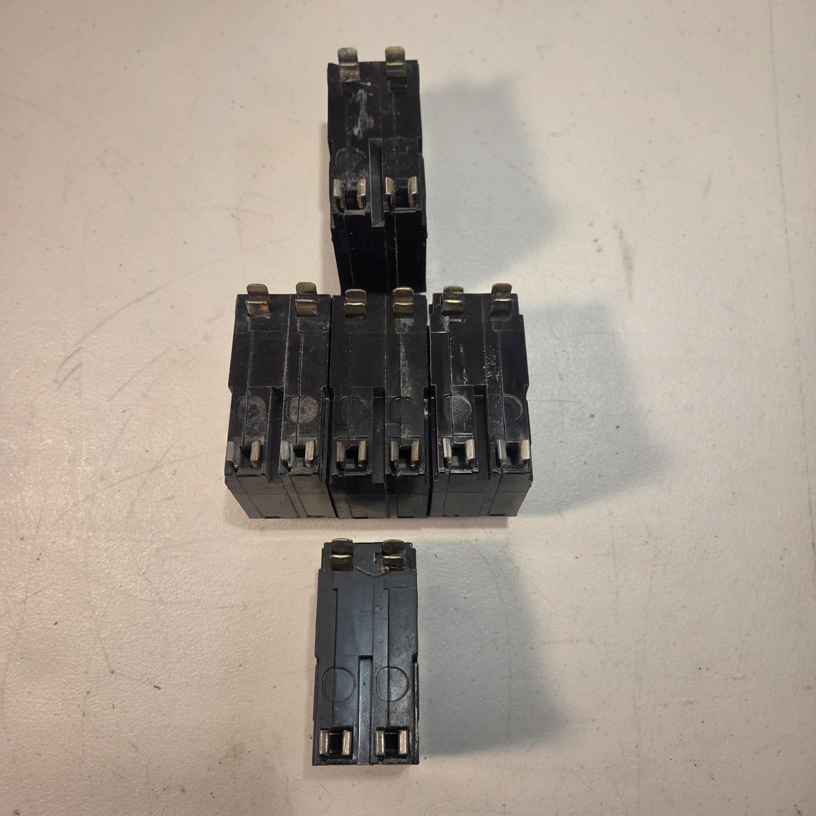 Lot of 5 Square D QO 2-Pole Circuit Breakers 20A 50A 60A Plug-In Pre-Owned