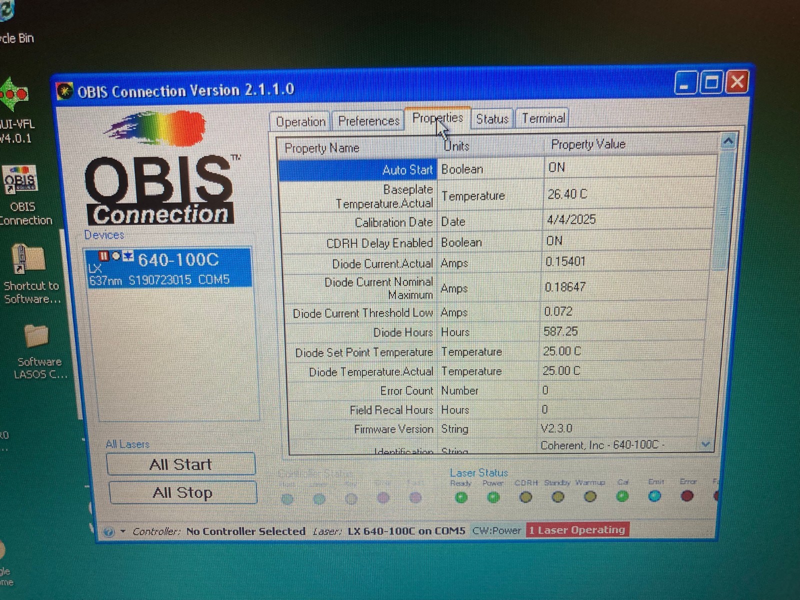 Coherent OBIS LX 640-100C laser – 100% tested condition! 588 hours complete !