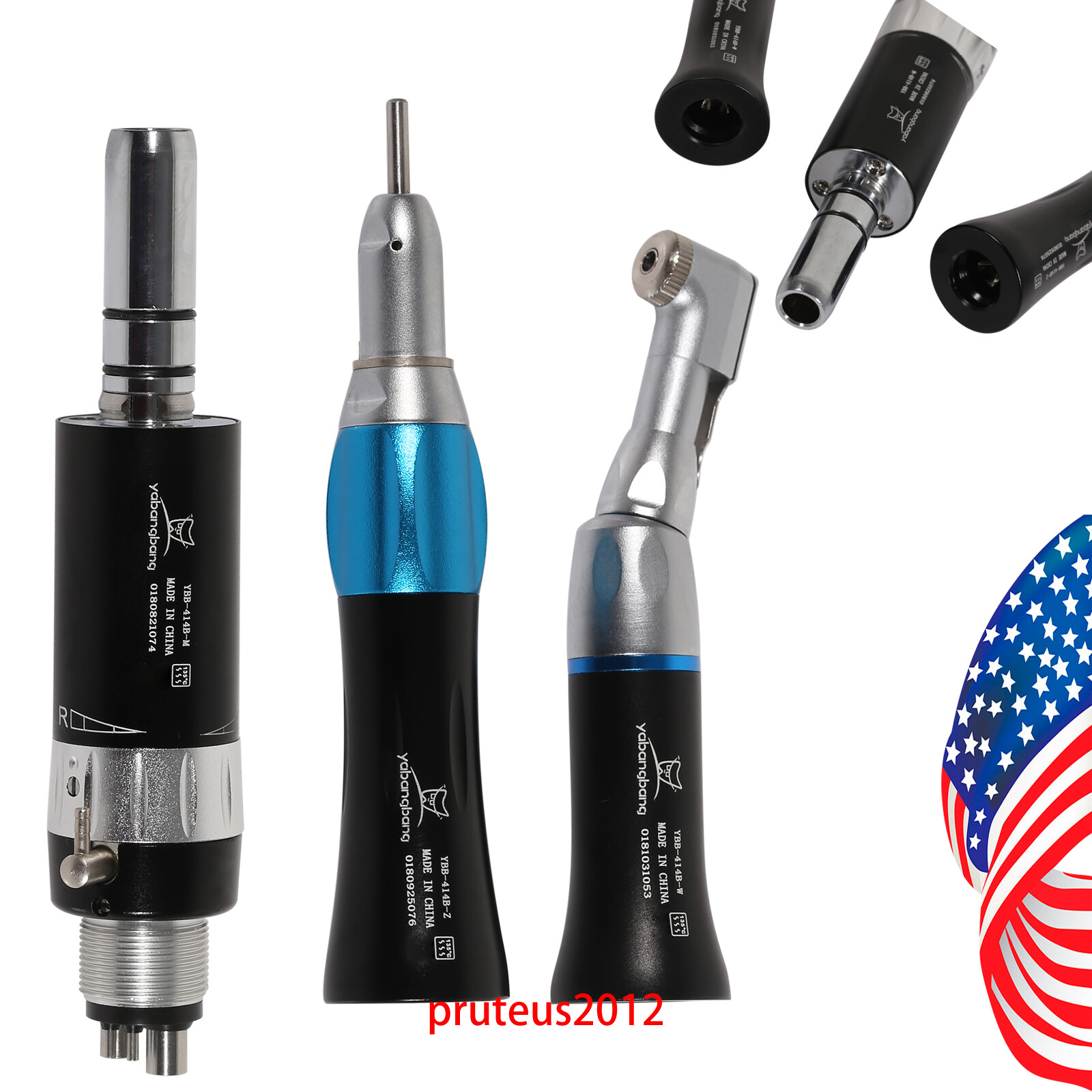 Dental Low Speed Contra Angle Straight Air Motor 4 hole Kit NSK Style black