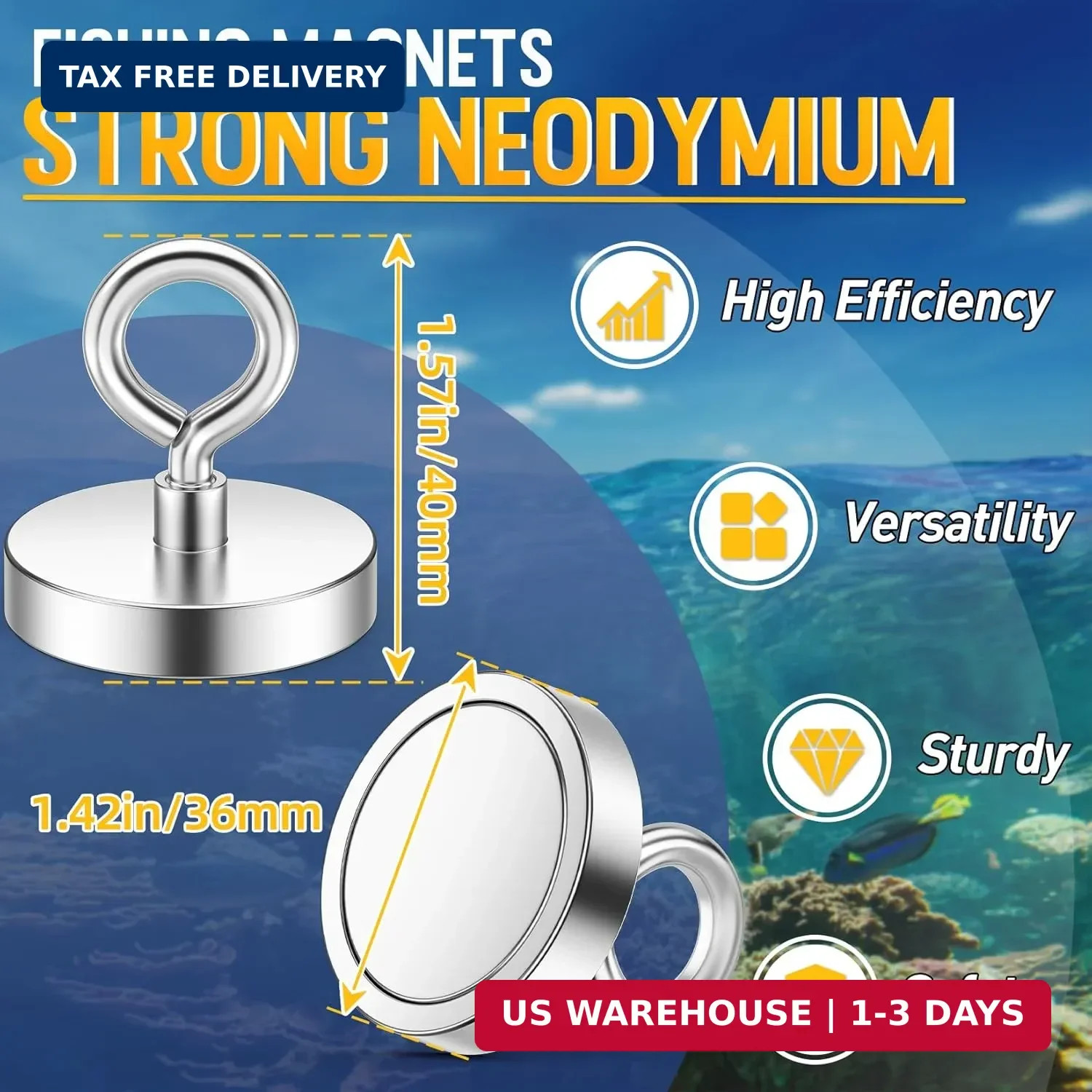 Strong Magnet, 150 lbs (68 KG) Pulling Power Fishing Magnet, Strong Magnets Heav