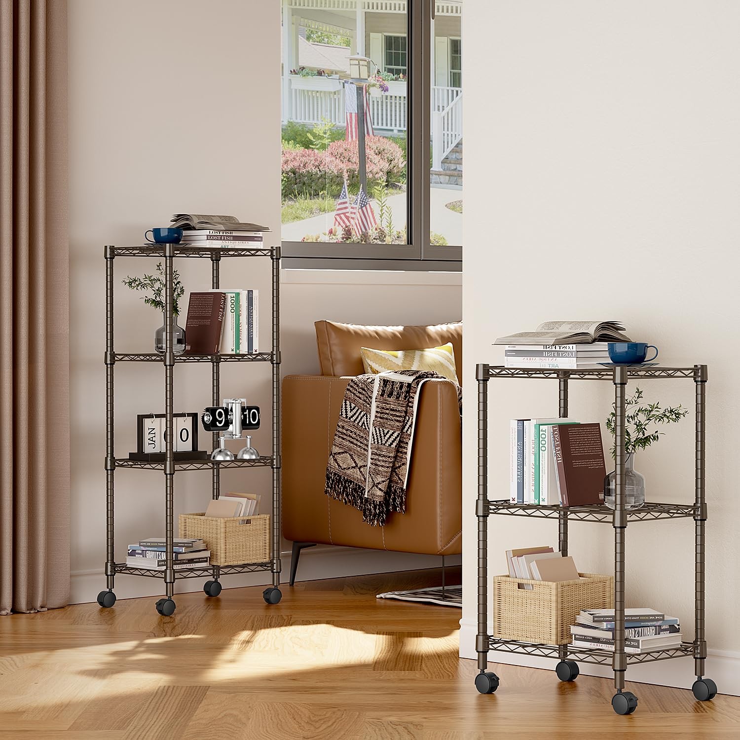M MZG 3 Tier Shelf Metal Storage 3 tier, 11.8″ D x 17.7″ W x 29.8″ H, Brown