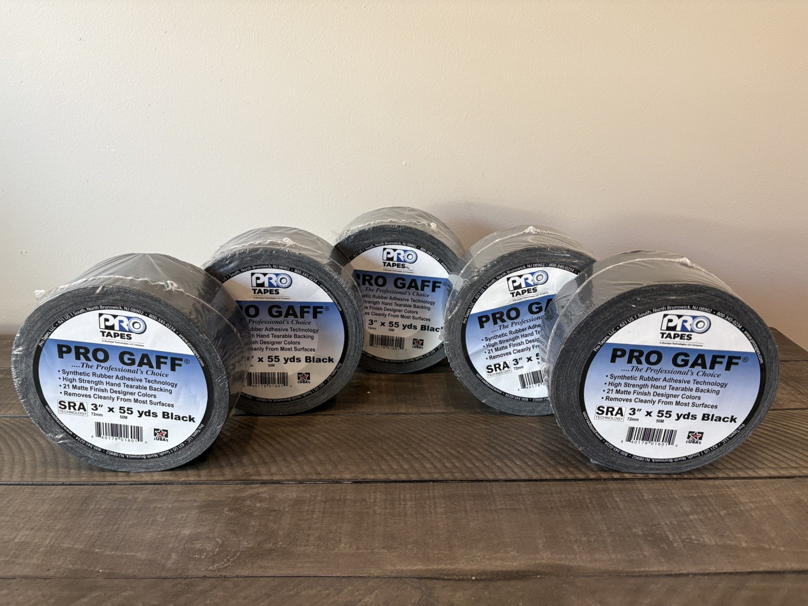Pro Tapes Pro Gaff Gaffer Tape (3″ x 55 yds) Black SRA Technology (5 Rolls)