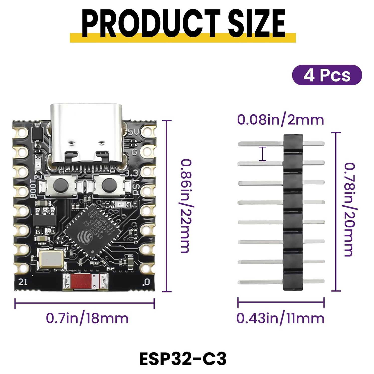 4X ESP32-C3 Development Board Super Mini 2.3V-3.6V WiFi Bluetooth 5.0 Type-C USB