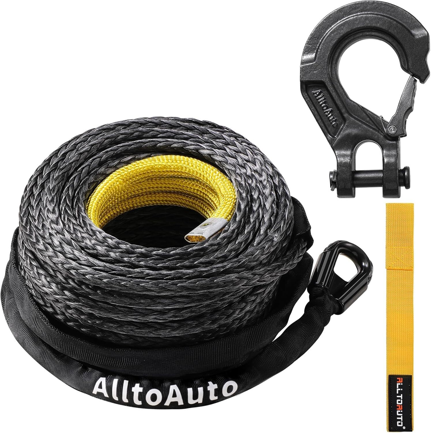 Winch Rope with Hook, 1/2″ x 92′-33076lbs Dyneema Synthetic Winch Rope Line C…